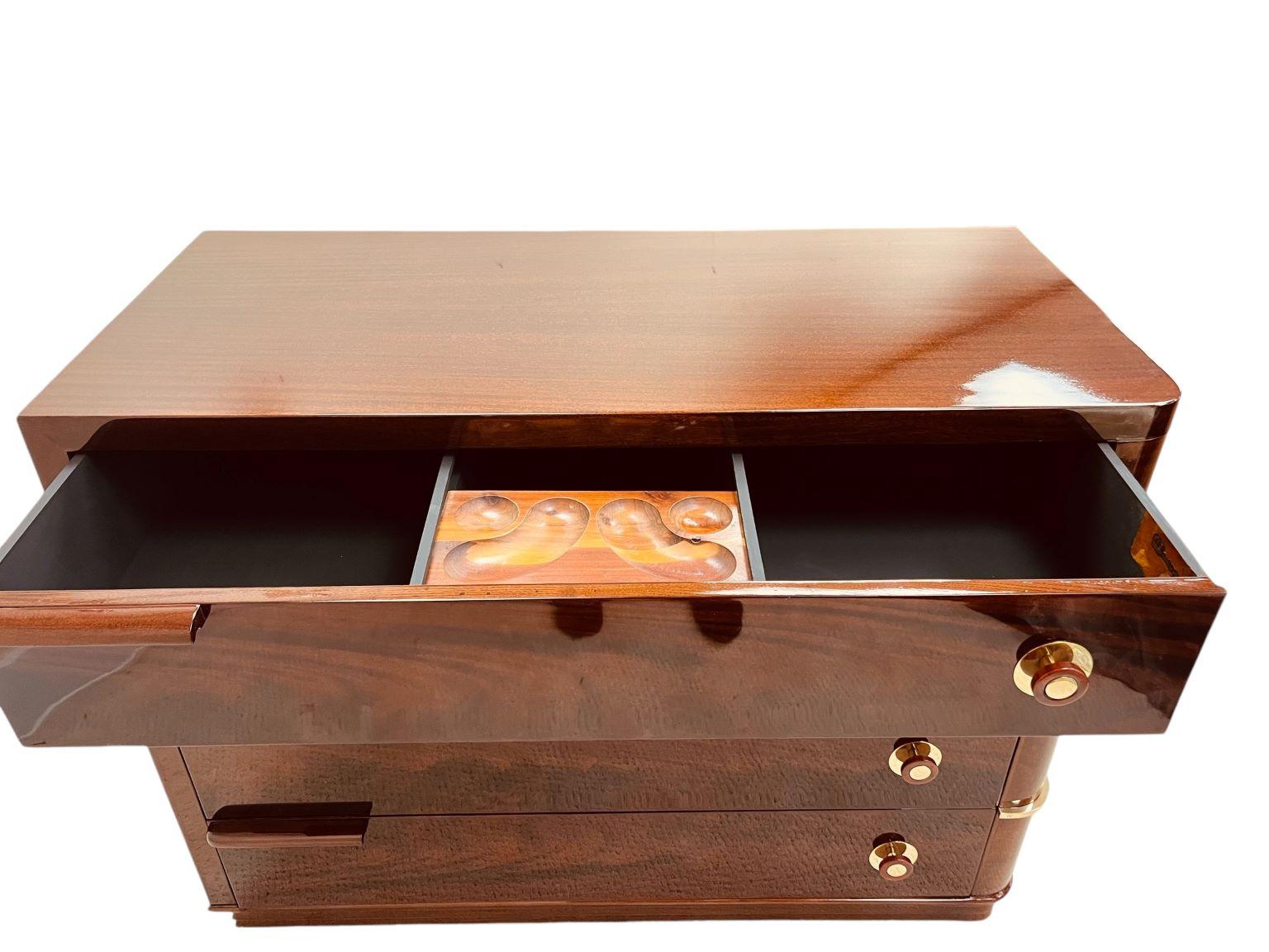American Art Deco Flame Mahogany Commode With Bakelite And Brass Hardware C.1930 4