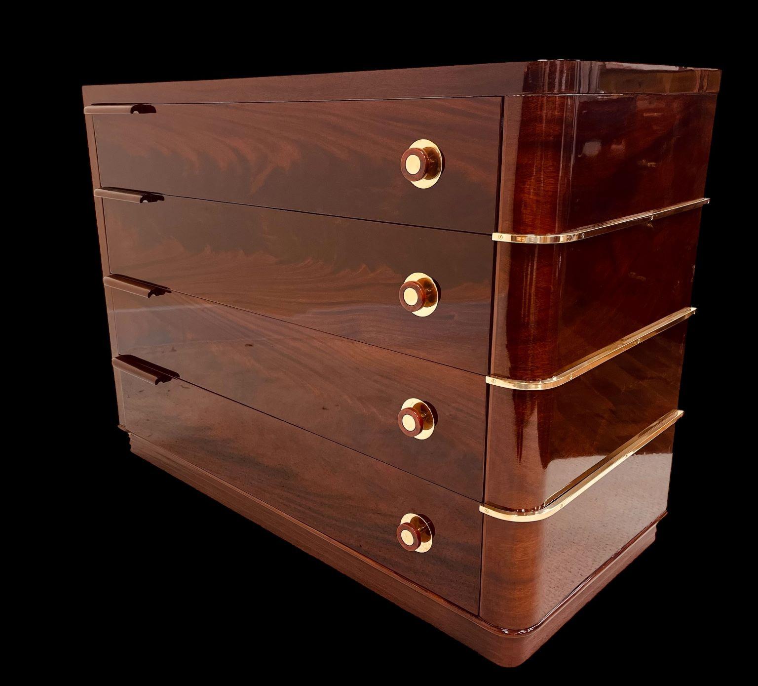 American Art Deco Flame Mahogany Commode With Bakelite And Brass Hardware C.1930 5