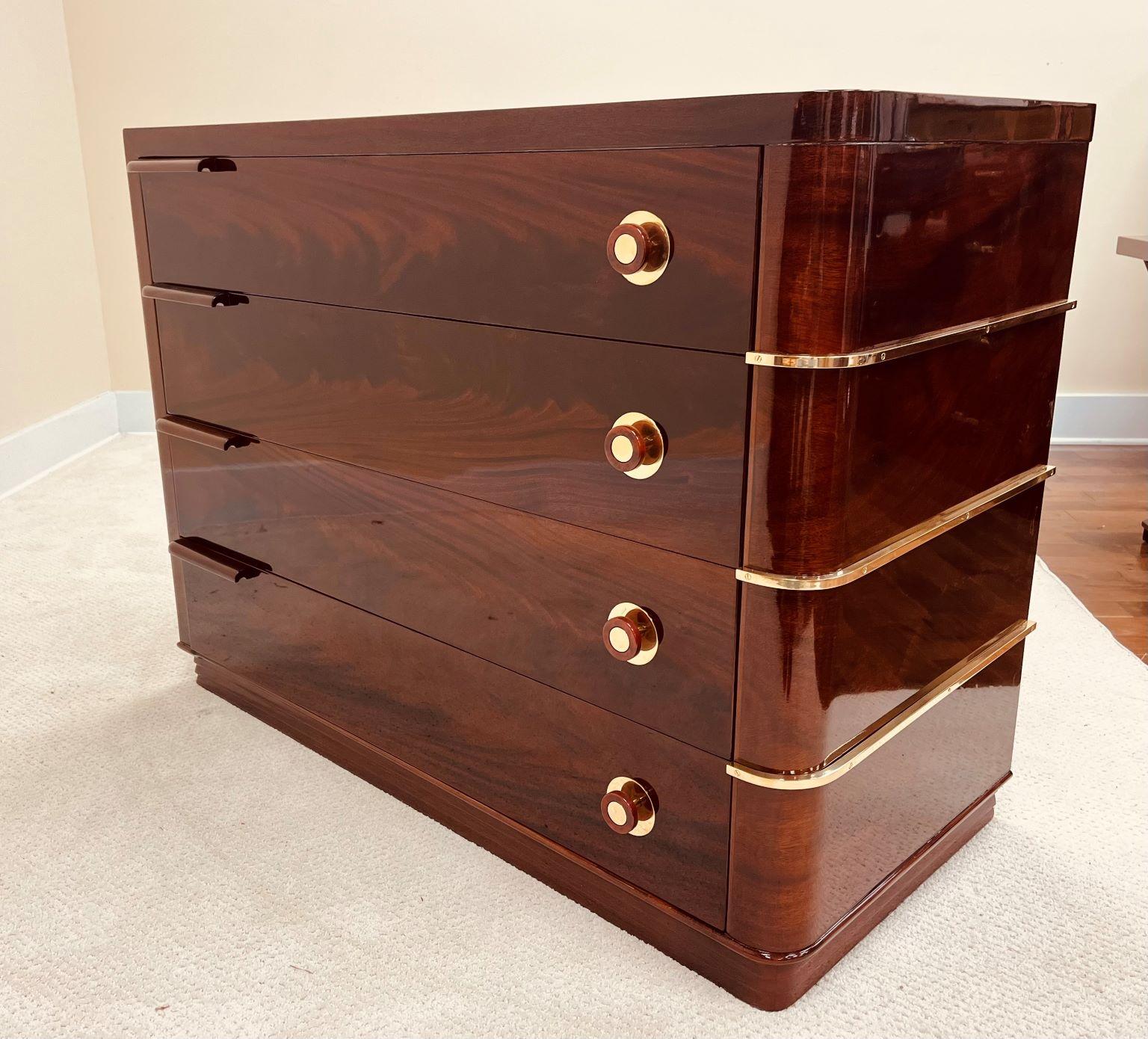 American Art Deco Flame Mahogany Commode With Bakelite And Brass Hardware C.1930 8