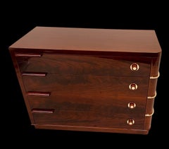 American Art Deco Flame Mahogany Commode With Bakelite And Brass Hardware C.1930