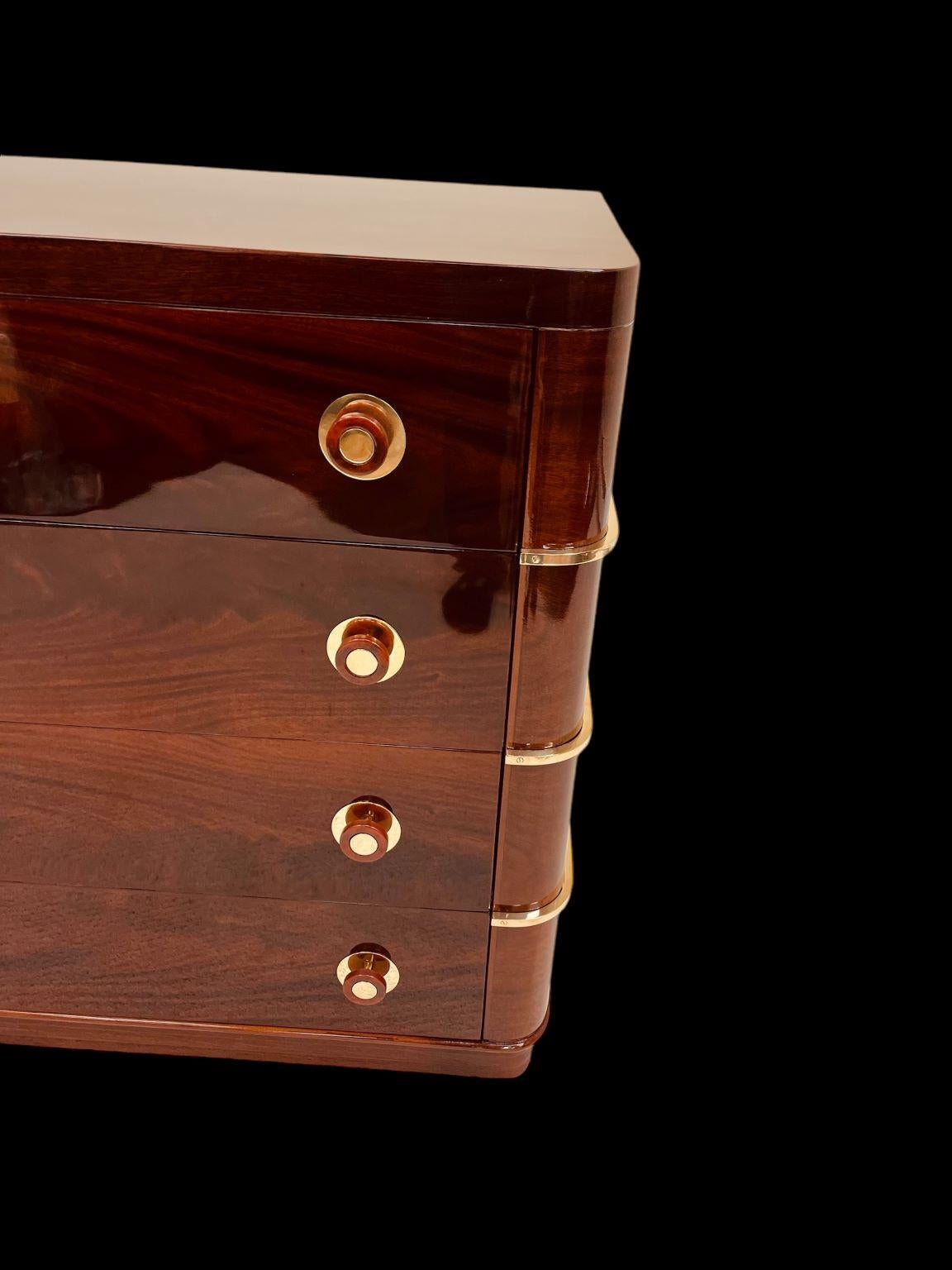 American Art Deco Flame Mahogany Commode With Bakelite And Brass Hardware C.1930 1