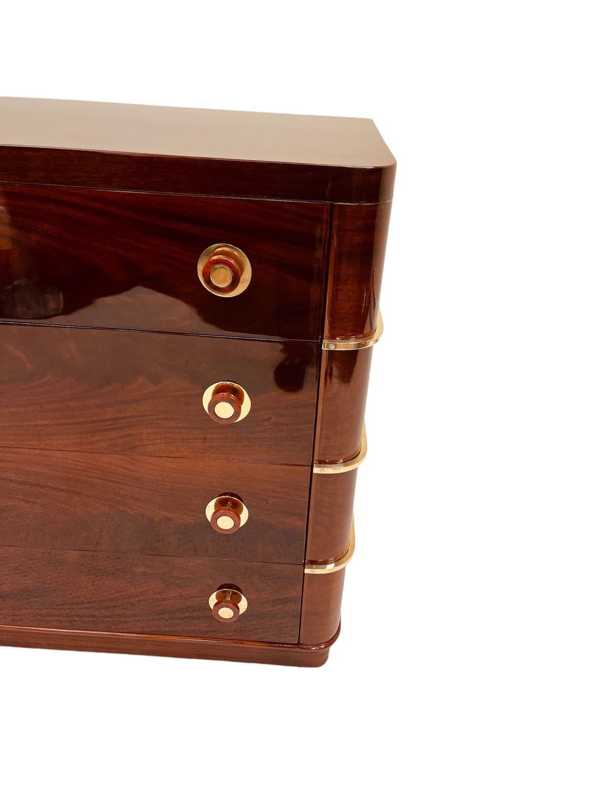 American Art Deco Flame Mahogany Commode With Bakelite And Brass Hardware C.1930 2