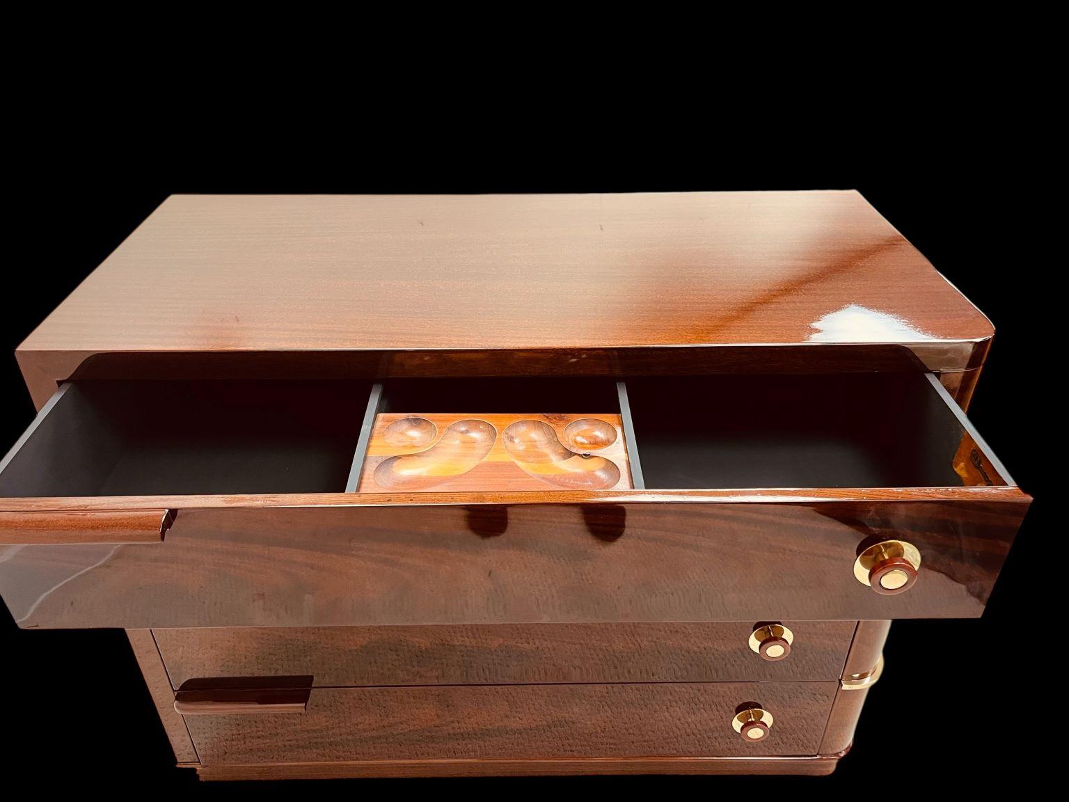 American Art Deco Flame Mahogany Commode With Bakelite And Brass Hardware C.1930 3