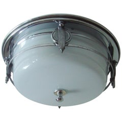 American Art Deco Flush Mount Ceiling Lamp with Decorative Chrome Cage & Finial