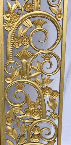 American Art Deco Four-Panel Gilded Metal and Composite Room Divider
