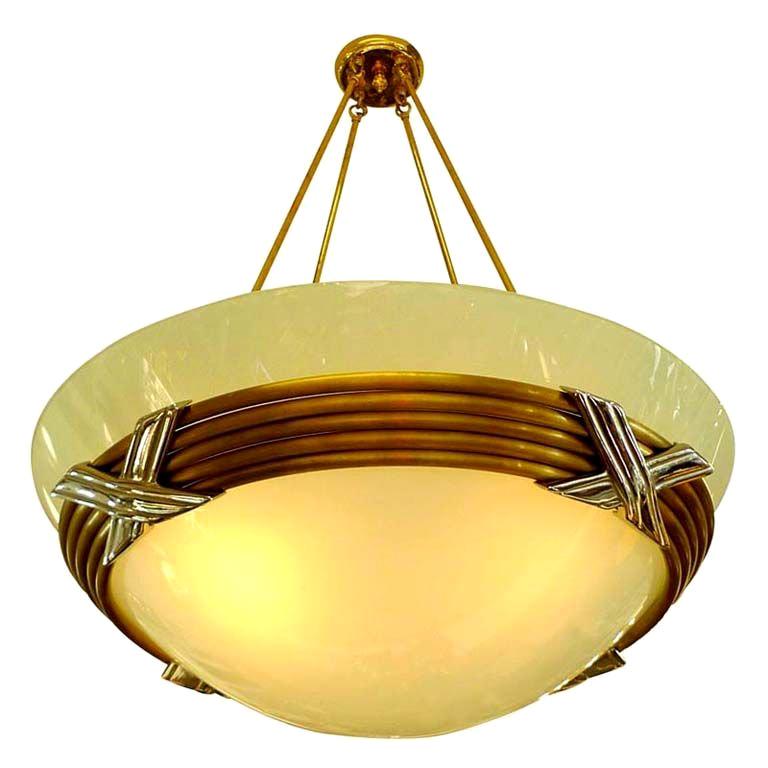 American Art Deco Glass Dome Bowl Chandelier