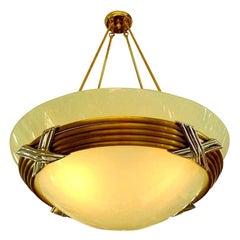 American Art Deco Glass Dome Bowl Chandelier