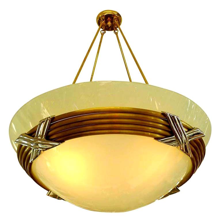 American Art Deco Glass Dome Bowl Chandelier For Sale at 1stDibs