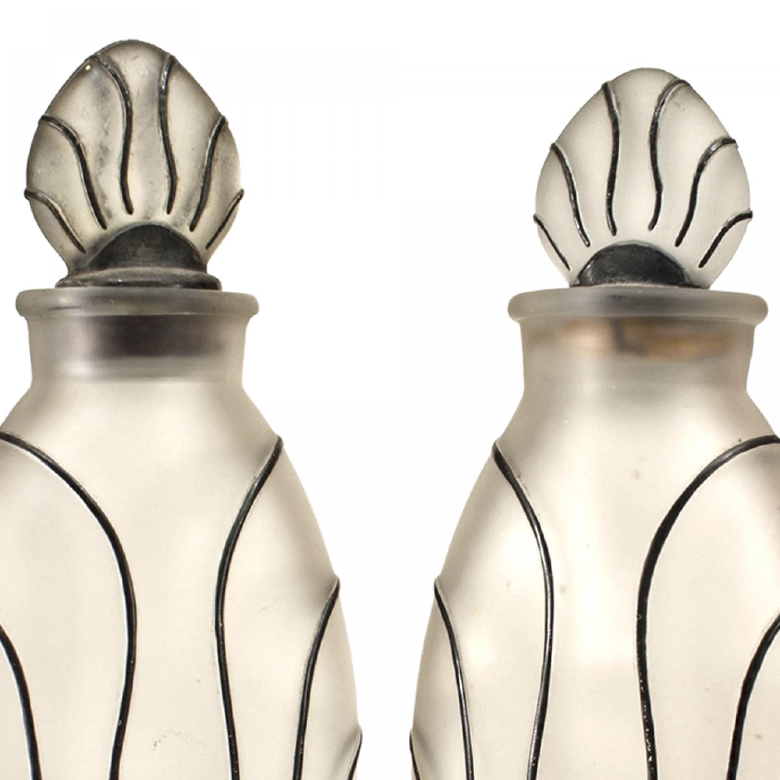 20th Century American Art Deco Frosted Glass Perfume Bottles For Sale