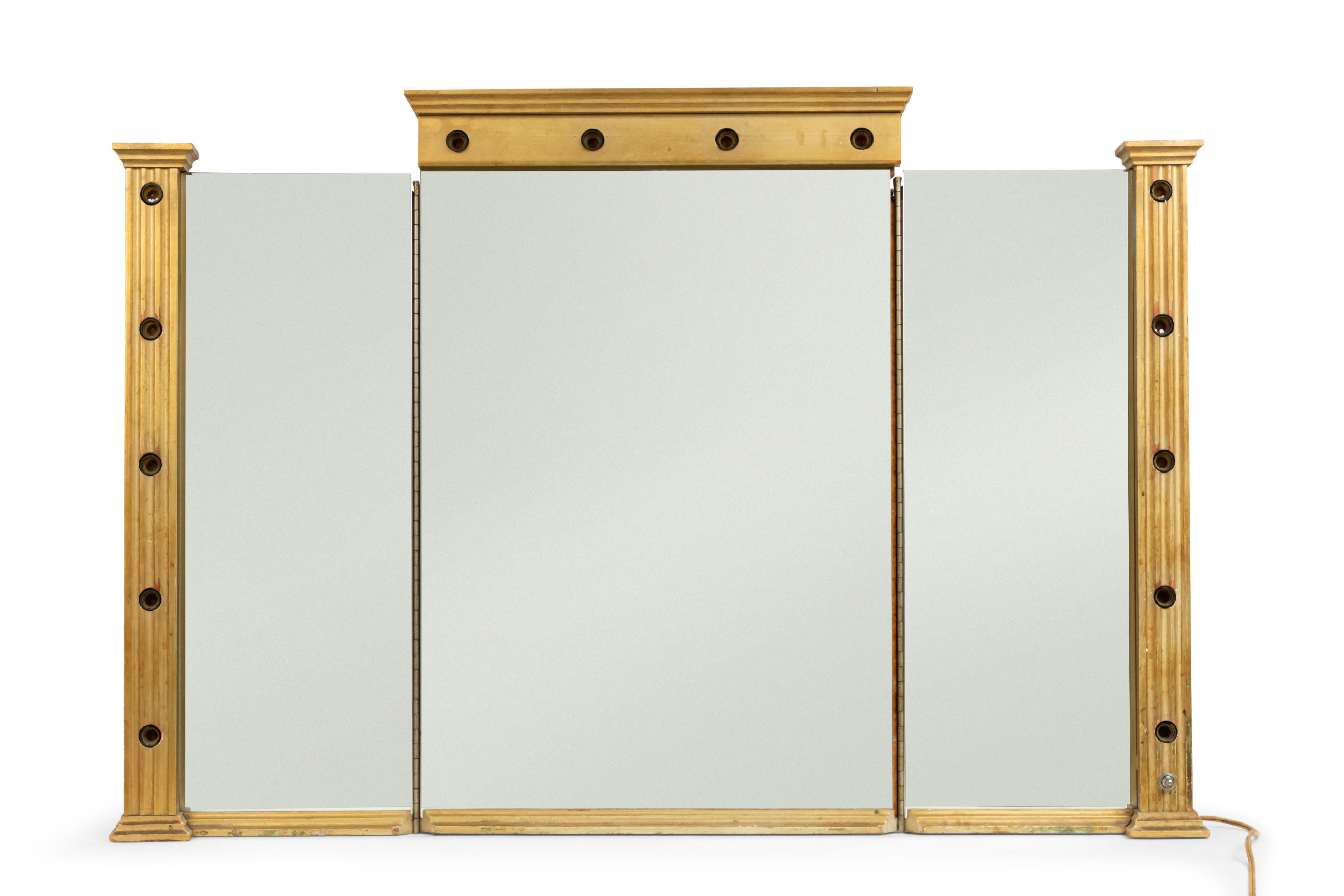American Art Deco Giltwood Triptych Dressing Table / Vanity Mirror In Good Condition For Sale In Queens, NY