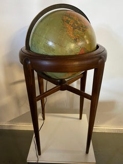 American Art Deco Globe of the World with an Internal Light, Glass and Walnut