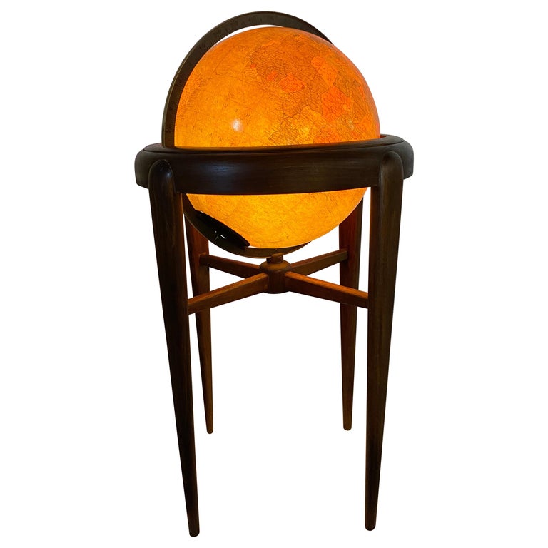 American Art Deco Globe of the World with an Internal Light, Glass and Walnut at 1stDibs