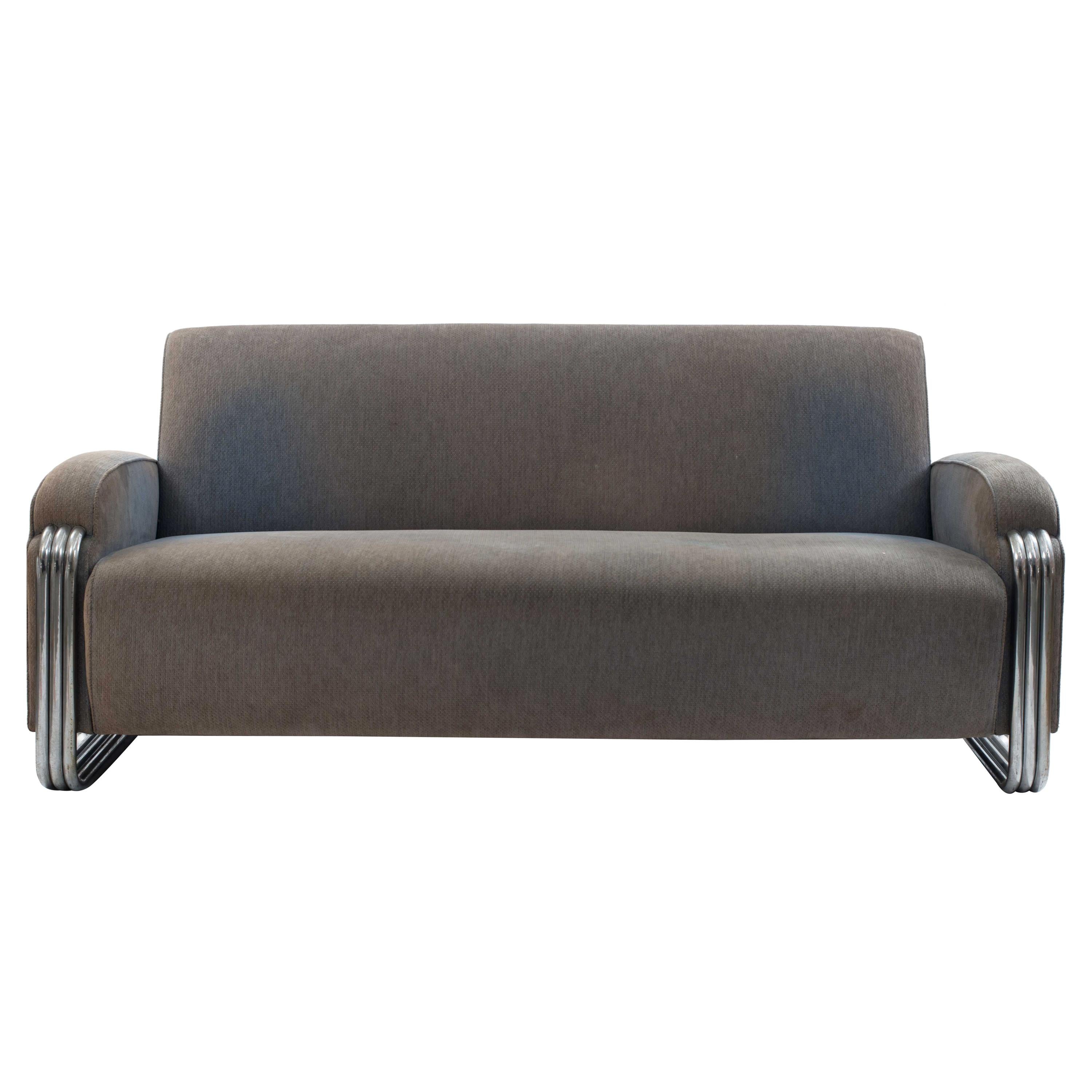 American Art Deco Gray Sofa For Sale