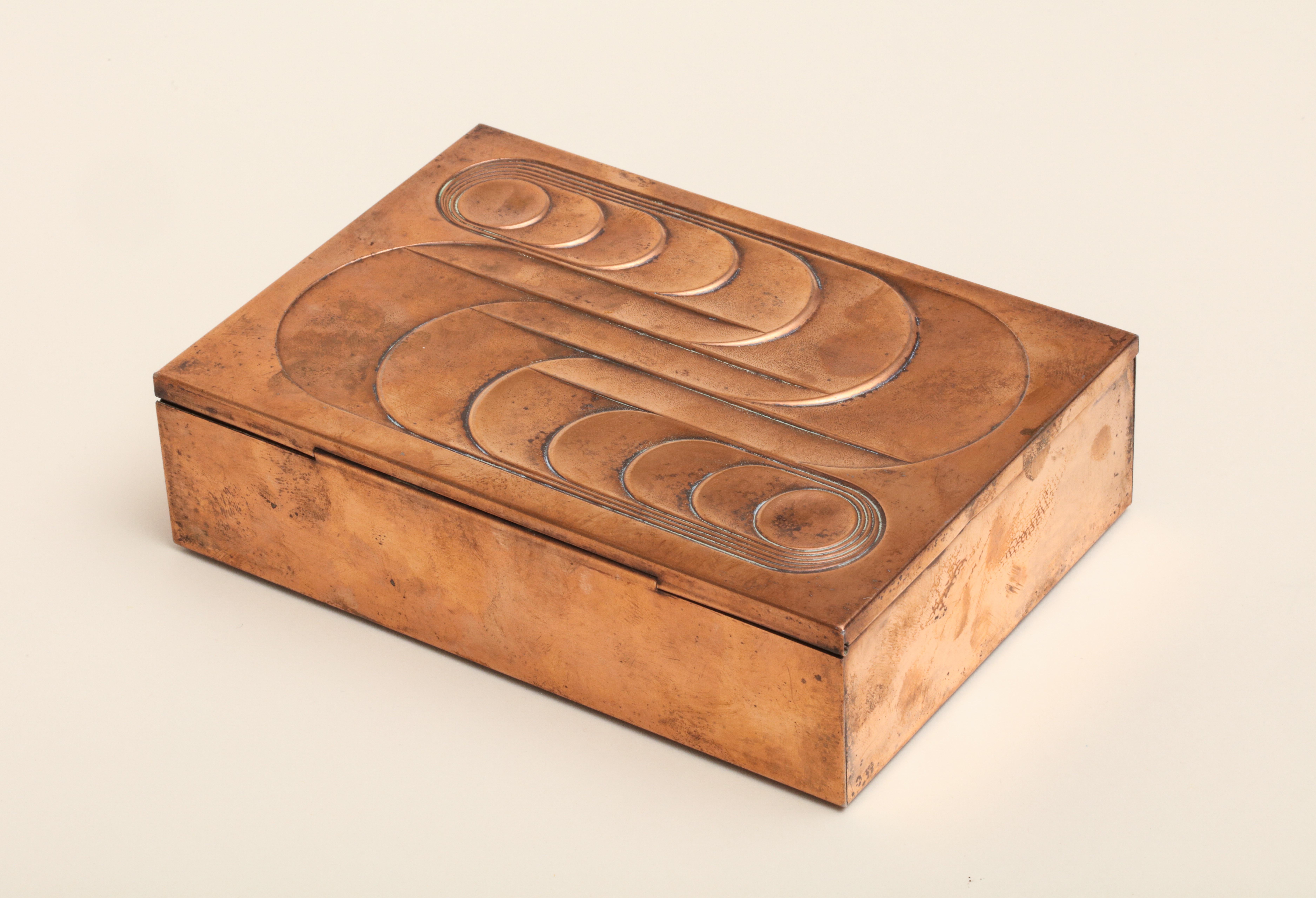 20th Century American Art Deco Hinged Copper Box with Geometric Design