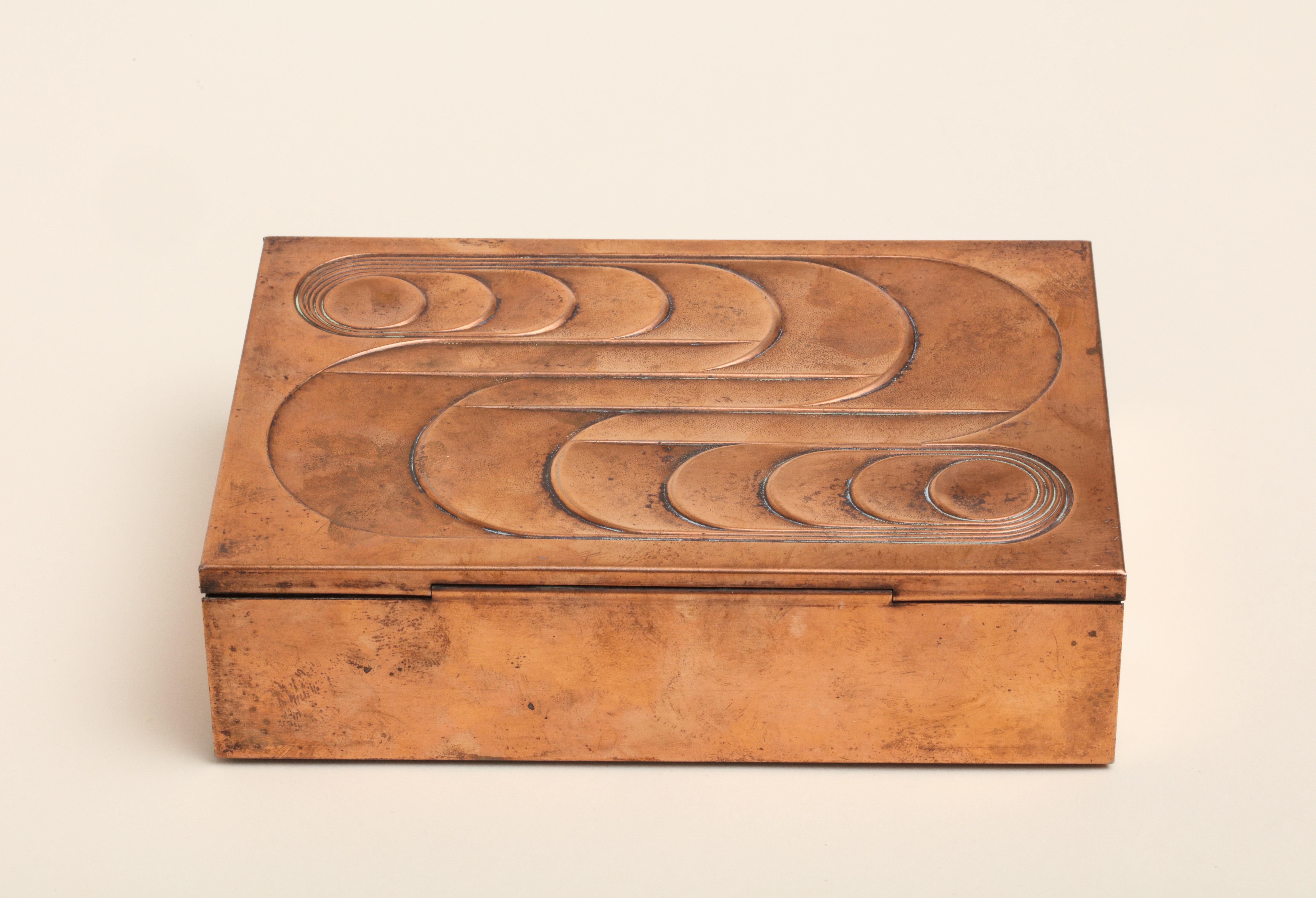 American Art Deco Hinged Copper Box with Geometric Design 1