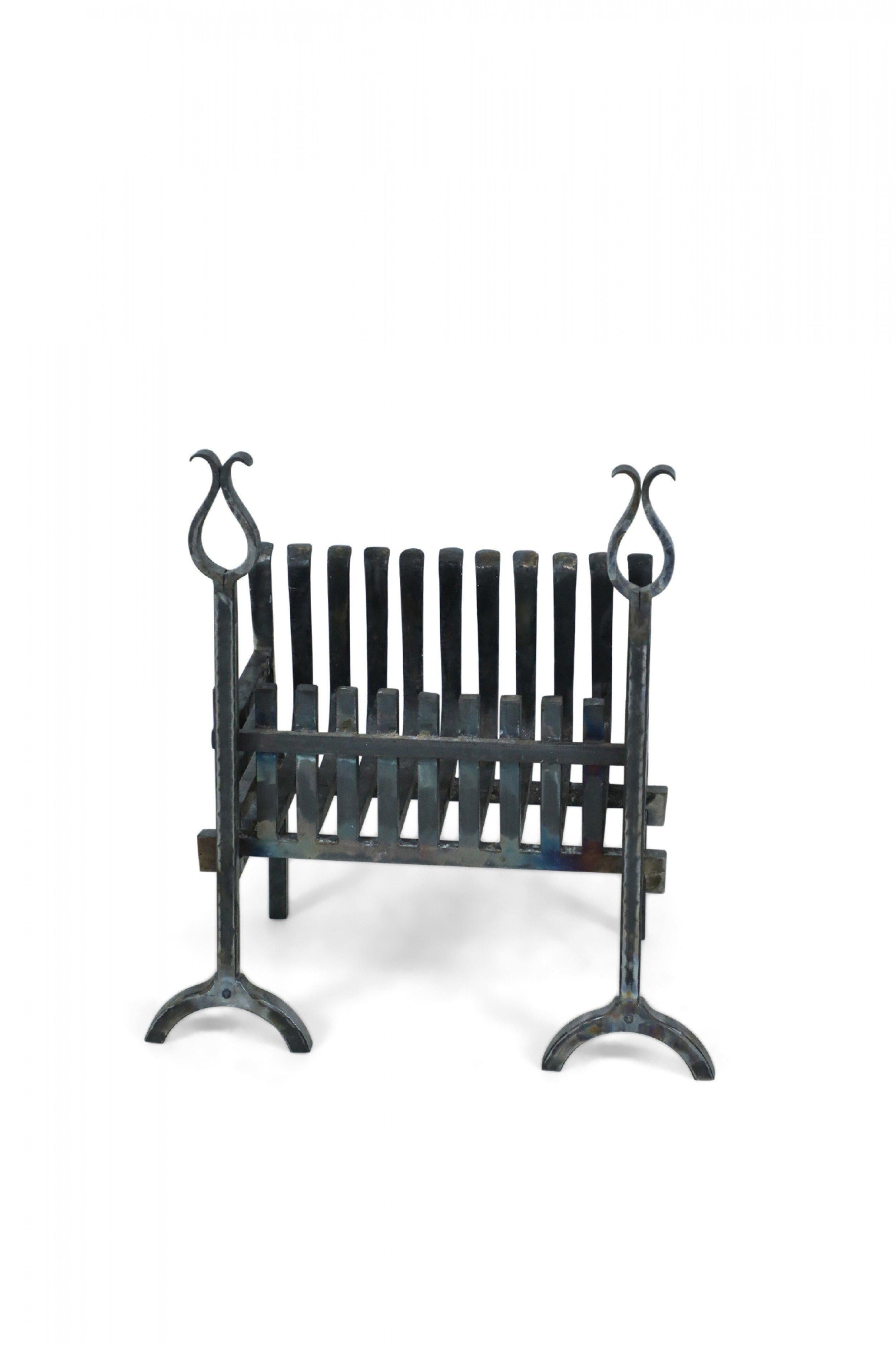 American Art Deco Iron Fire Grate with Andirons For Sale 5
