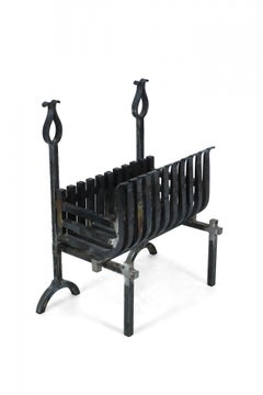 American Art Deco Iron Fire Grate with Andirons