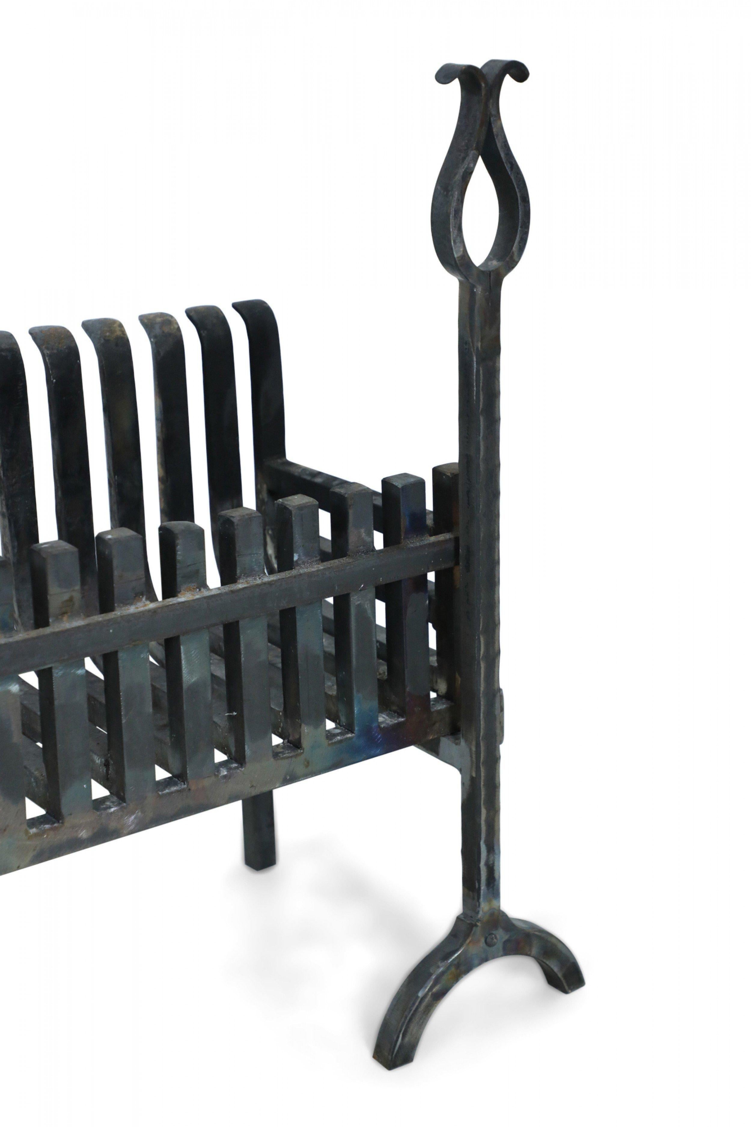 American Art Deco Iron Fire Grate with Andirons For Sale 1
