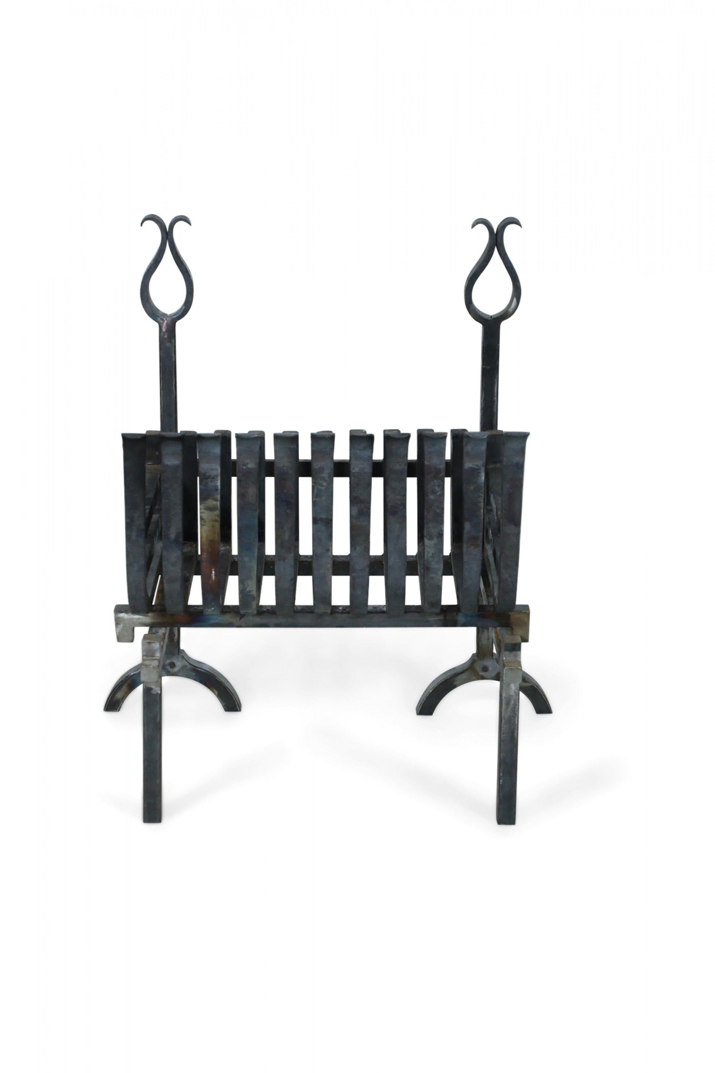 American Art Deco Iron Fire Grate with Andirons For Sale 3