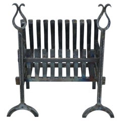 Grille de cheminée Art déco américaine en fer avec chenets