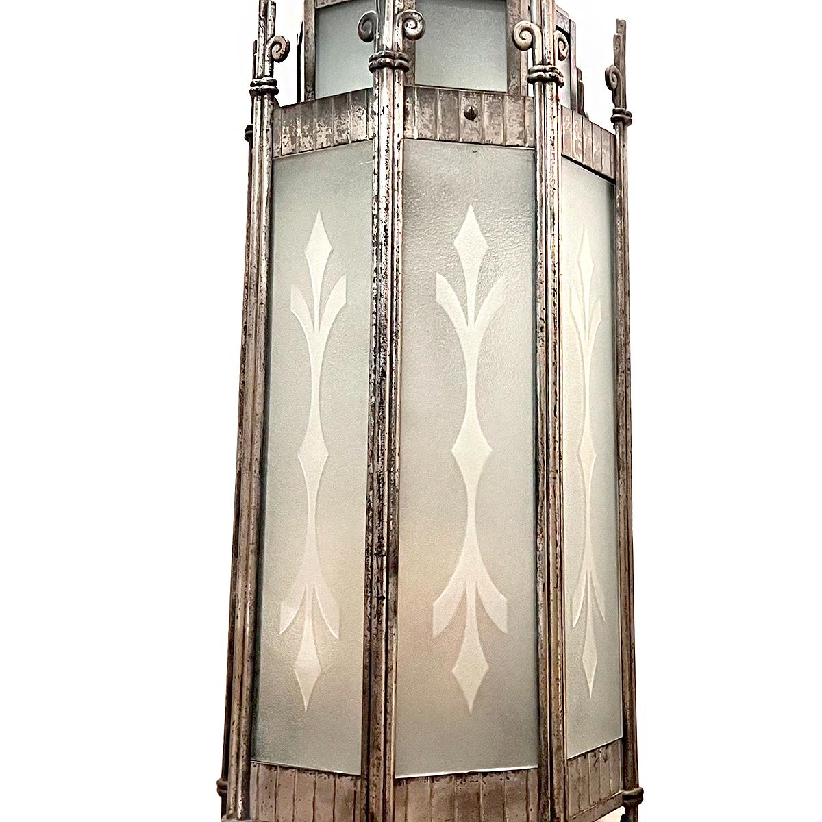 Etched American Art Deco Lantern For Sale