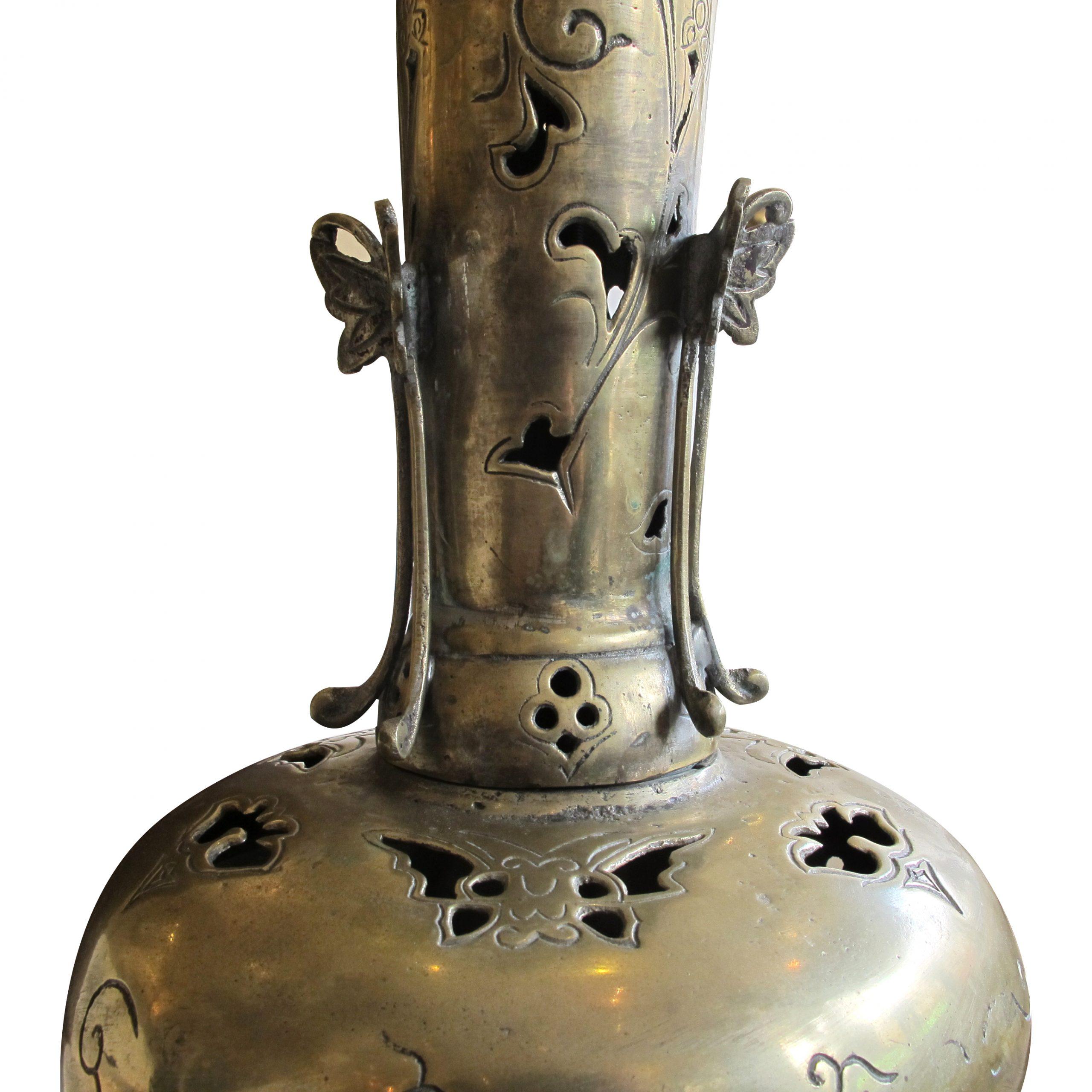 Mid-20th Century American, Art Deco Large Brass Table Lamp With Organic Carvings For Sale