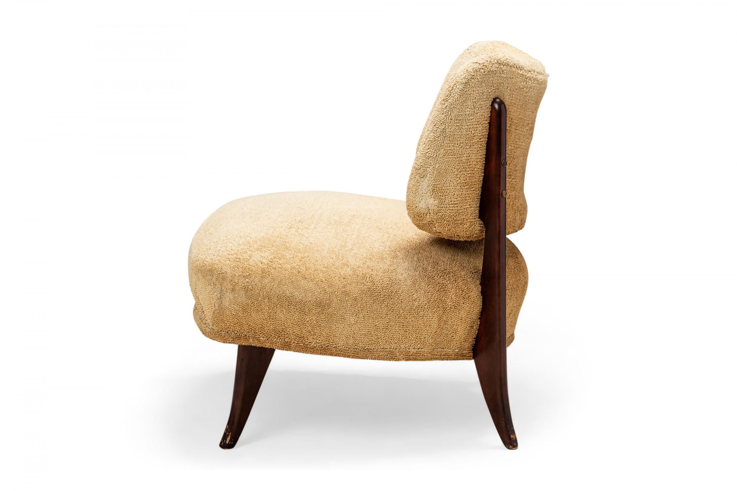 American Art Deco Low Beige Terrycloth Upholstered Slipper Chair In Good Condition For Sale In New York, NY