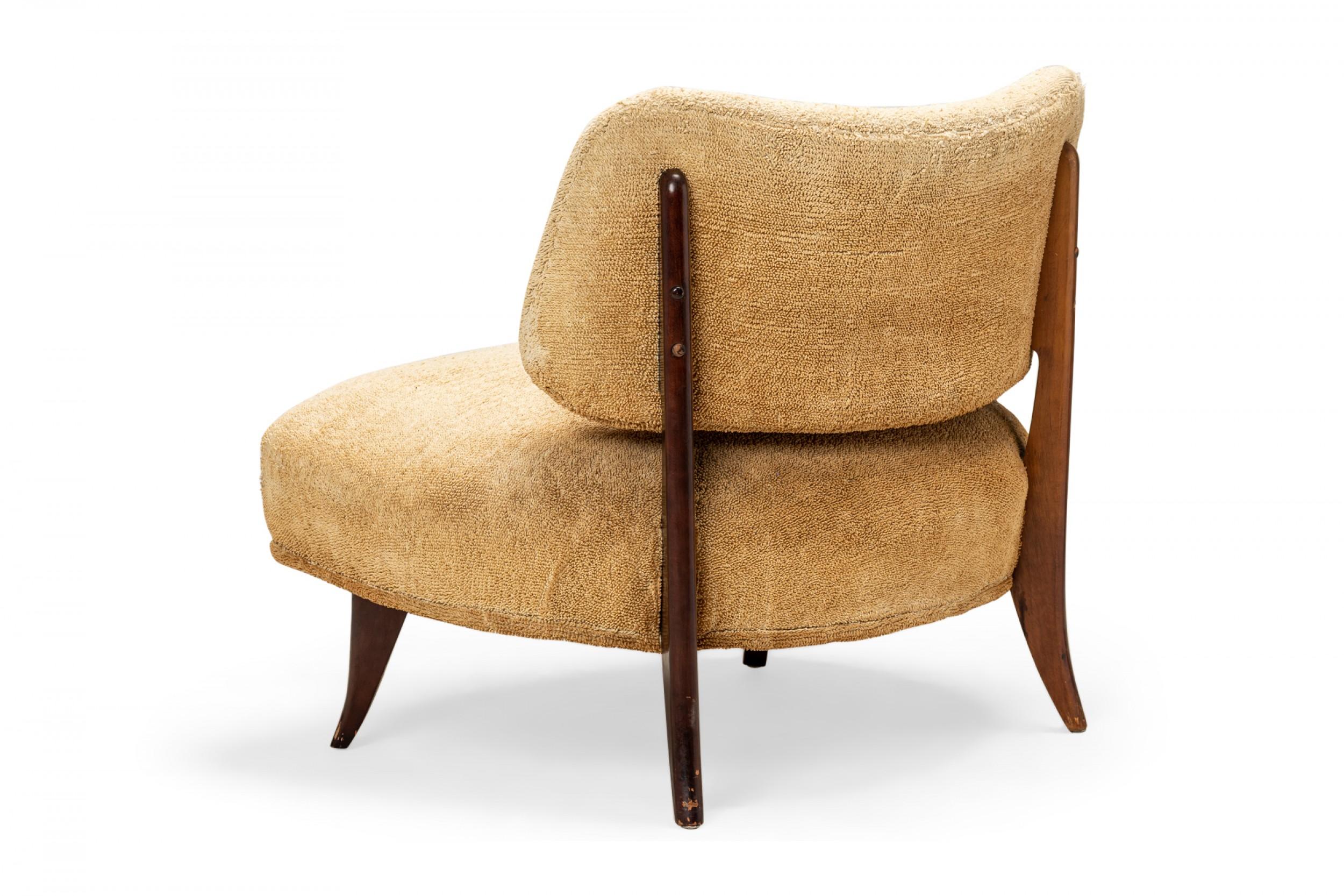 20th Century American Art Deco Low Beige Terrycloth Upholstered Slipper Chair For Sale