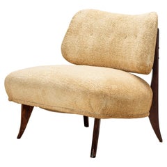 American Art Deco Low Beige Terrycloth Upholstered Slipper Chair