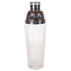 Vintage American Art Deco Machine Age Etched Glass and Chrome Cocktail Shaker
