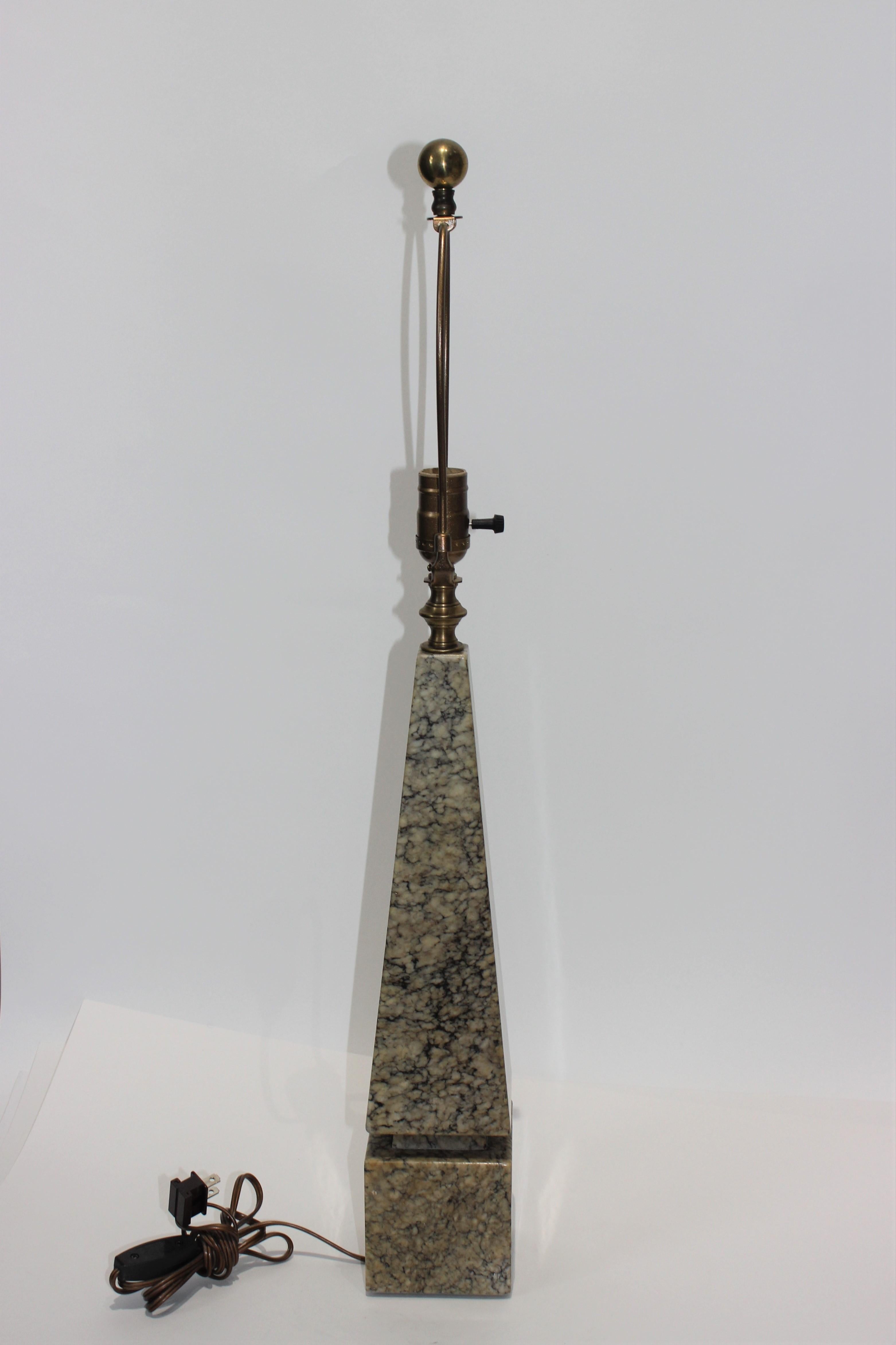 American Art Deco Marble Obelisk Lamp 2