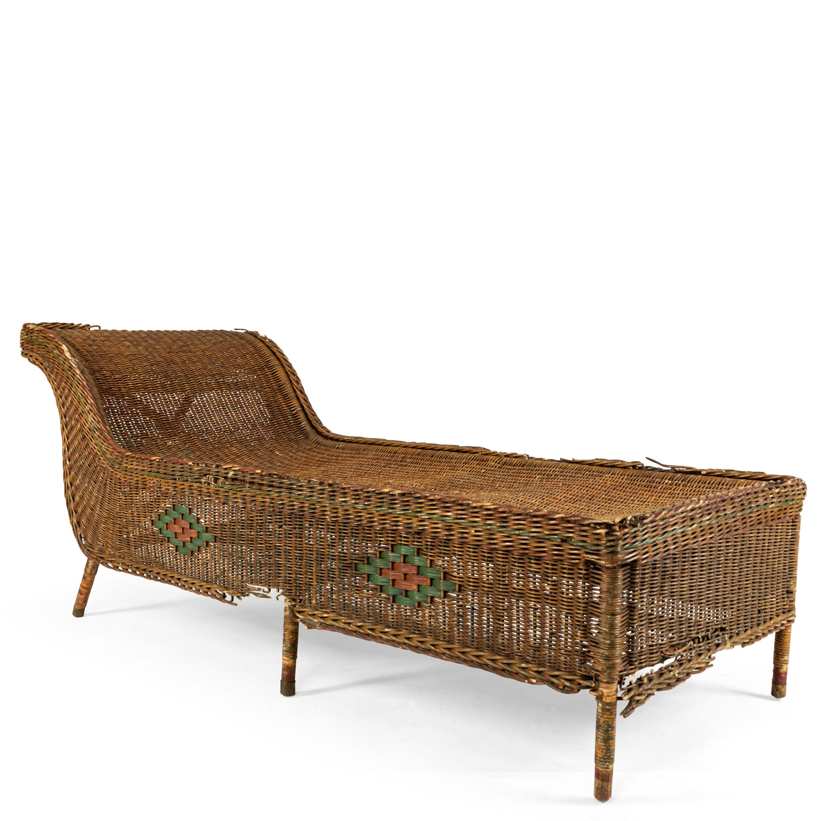 Récamier américain Art Déco en osier naturel en vente 1