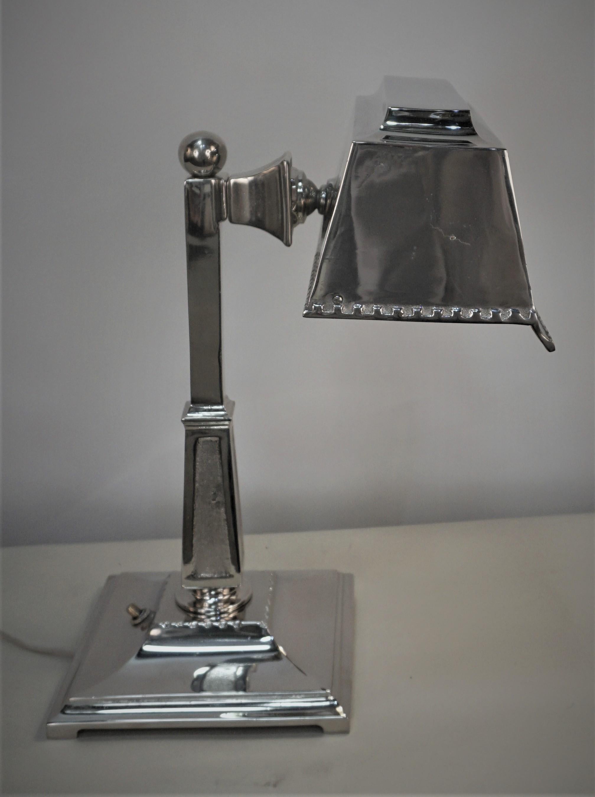 Early 20th Century American Art Deco Nickel on Bronze Desk Lamp For Sale