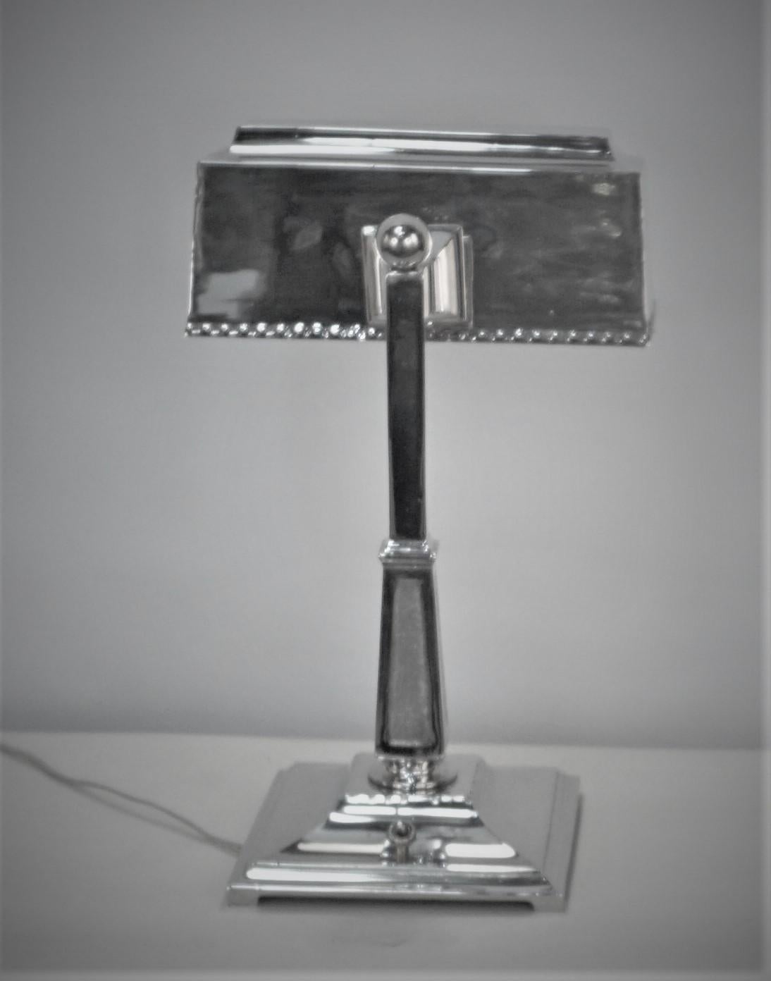 American Art Deco Nickel on Bronze Desk Lamp For Sale 1