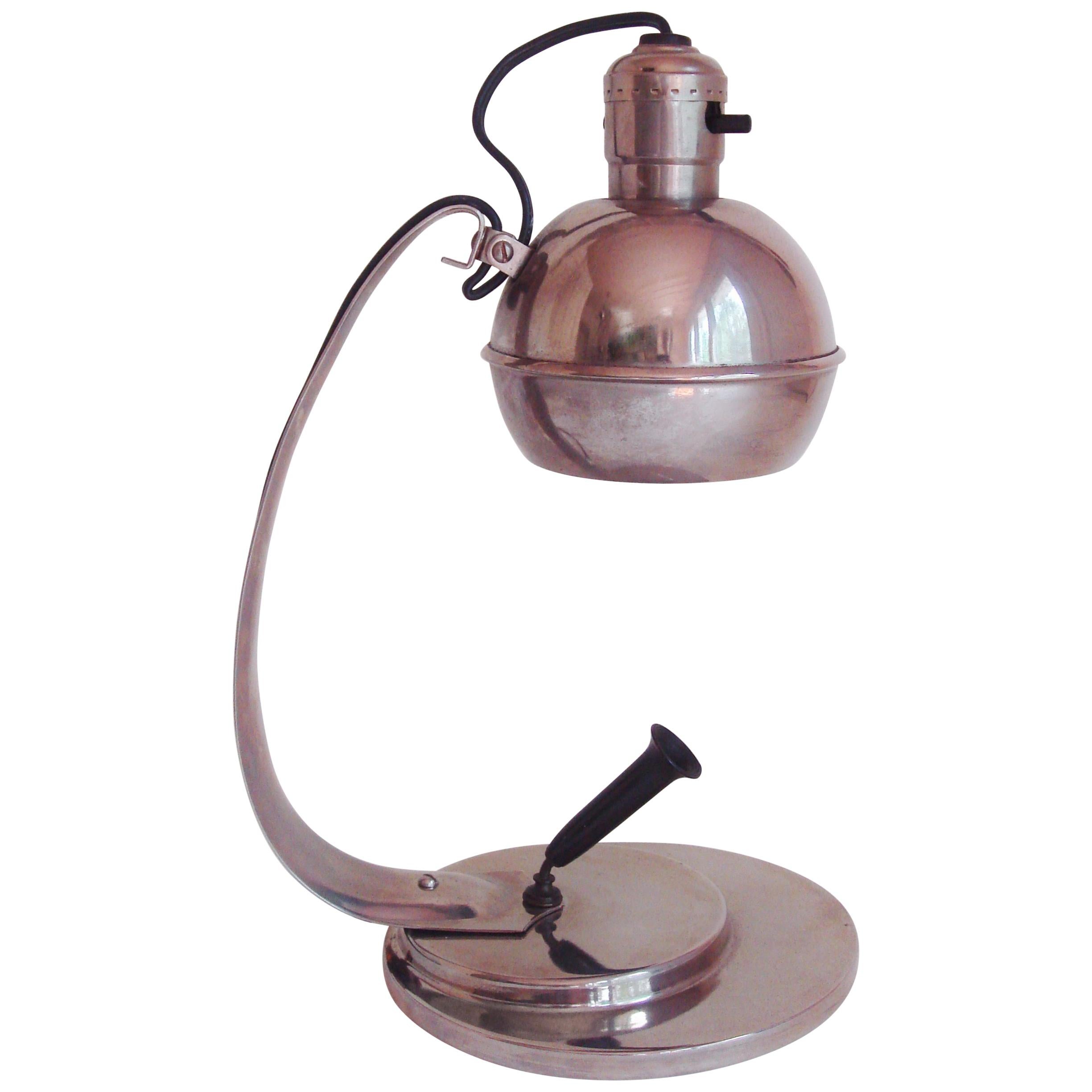 American Art Deco Nickel-Plated Adjustable Desk Lamp with Bakelite Pen Holder For Sale