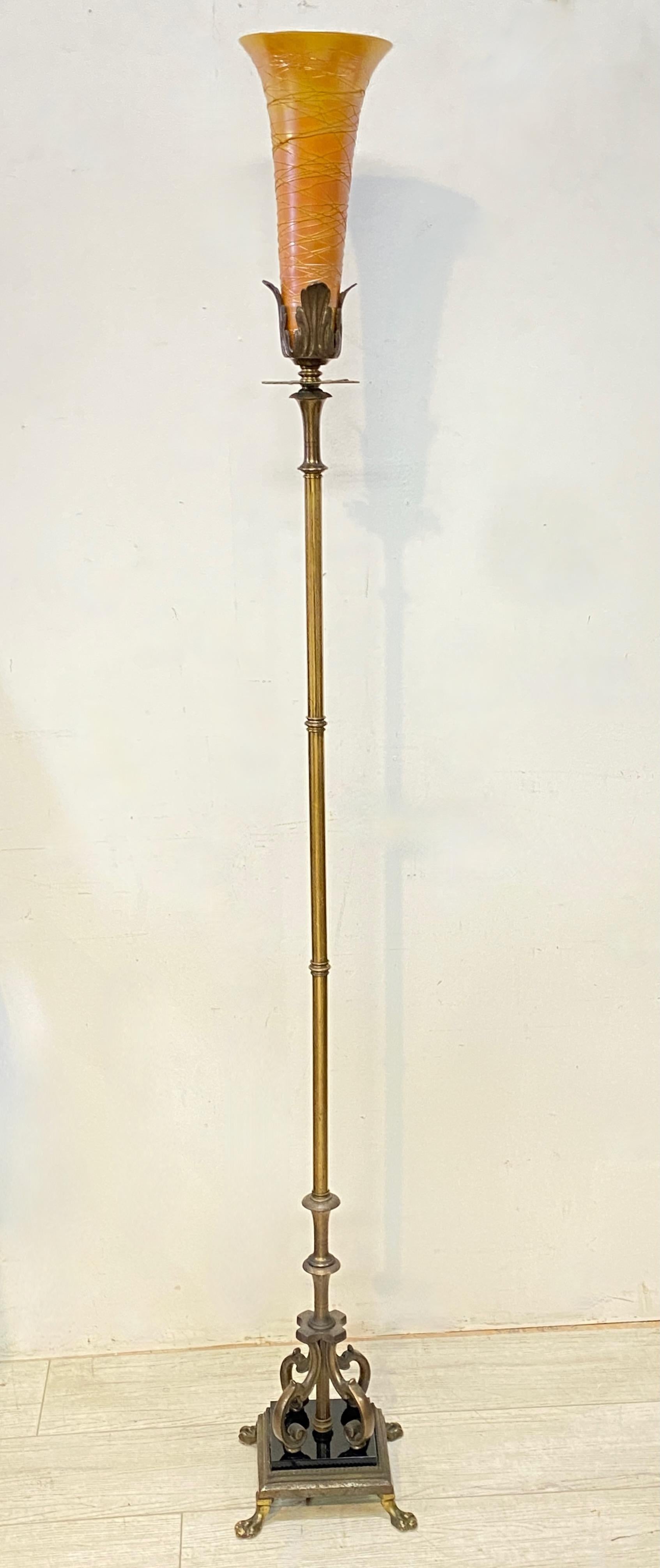 American Art Deco Period Floor Lamp with Durand Art Glass Shade, 1920's In Good Condition For Sale In San Francisco, CA