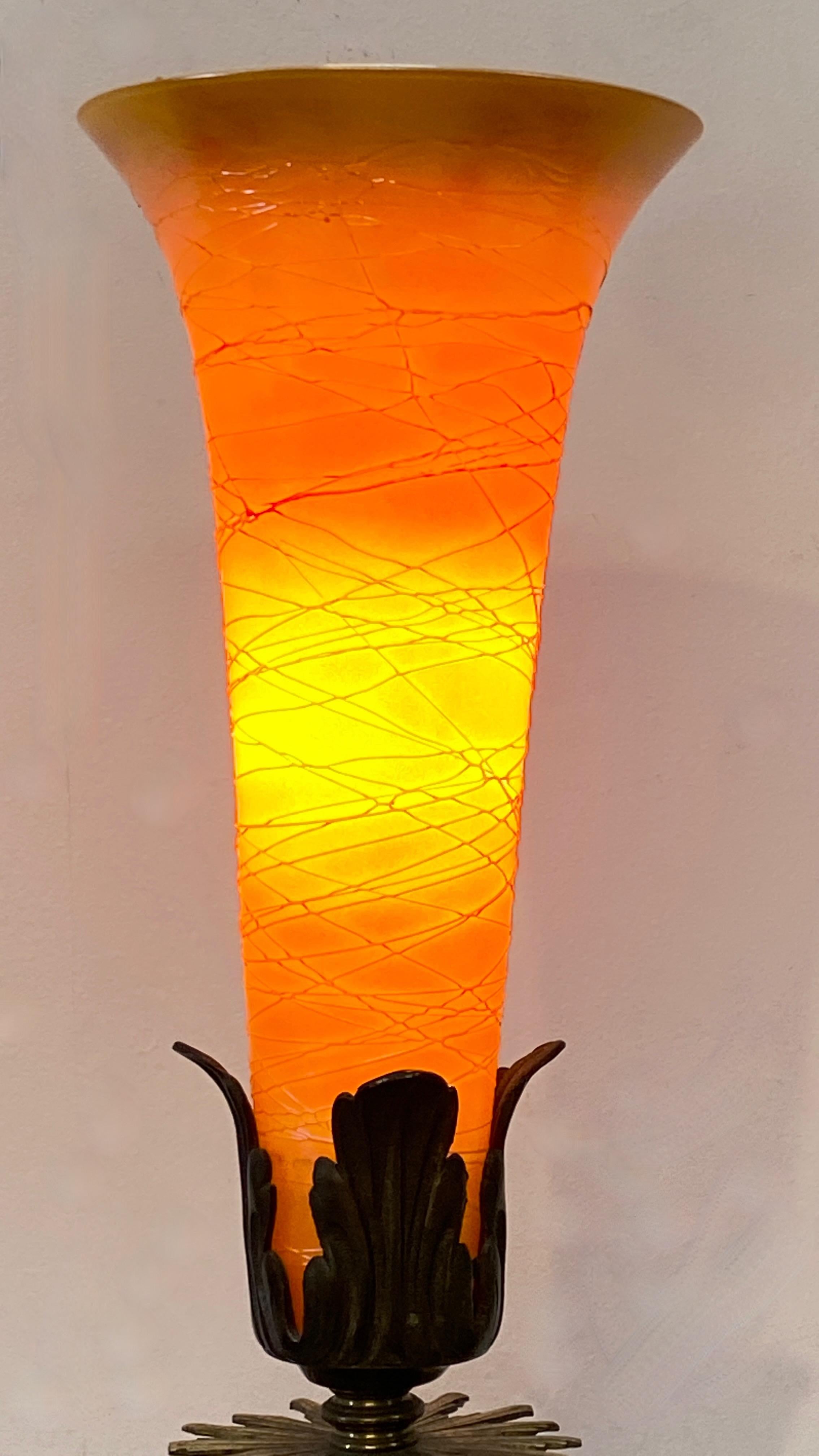 American Art Deco Period Floor Lamp with Durand Art Glass Shade, 1920's 2