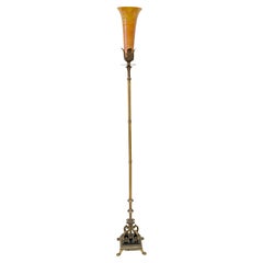 Lampadaire amricain d'poque Art Dco avec abat-jour en verre d'art Durand, annes 1920