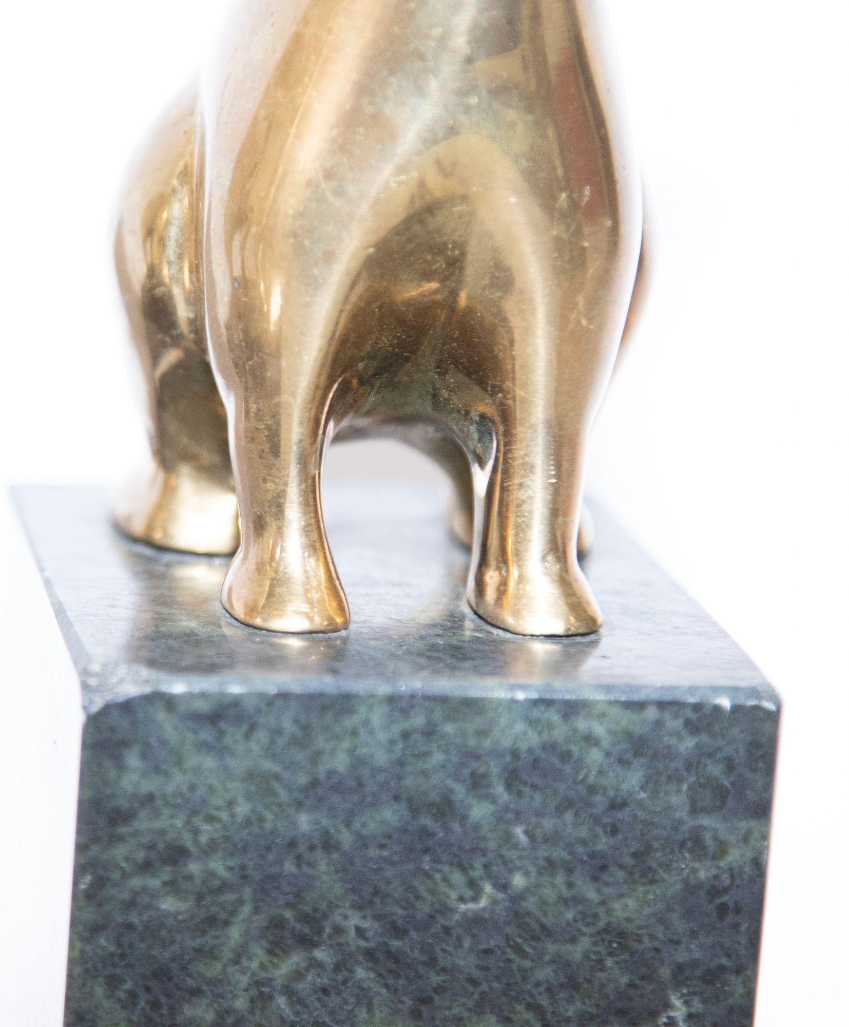 American Art Deco Polished Brass Bull and Bear Bookends Paperweights 1950s For Sale 5