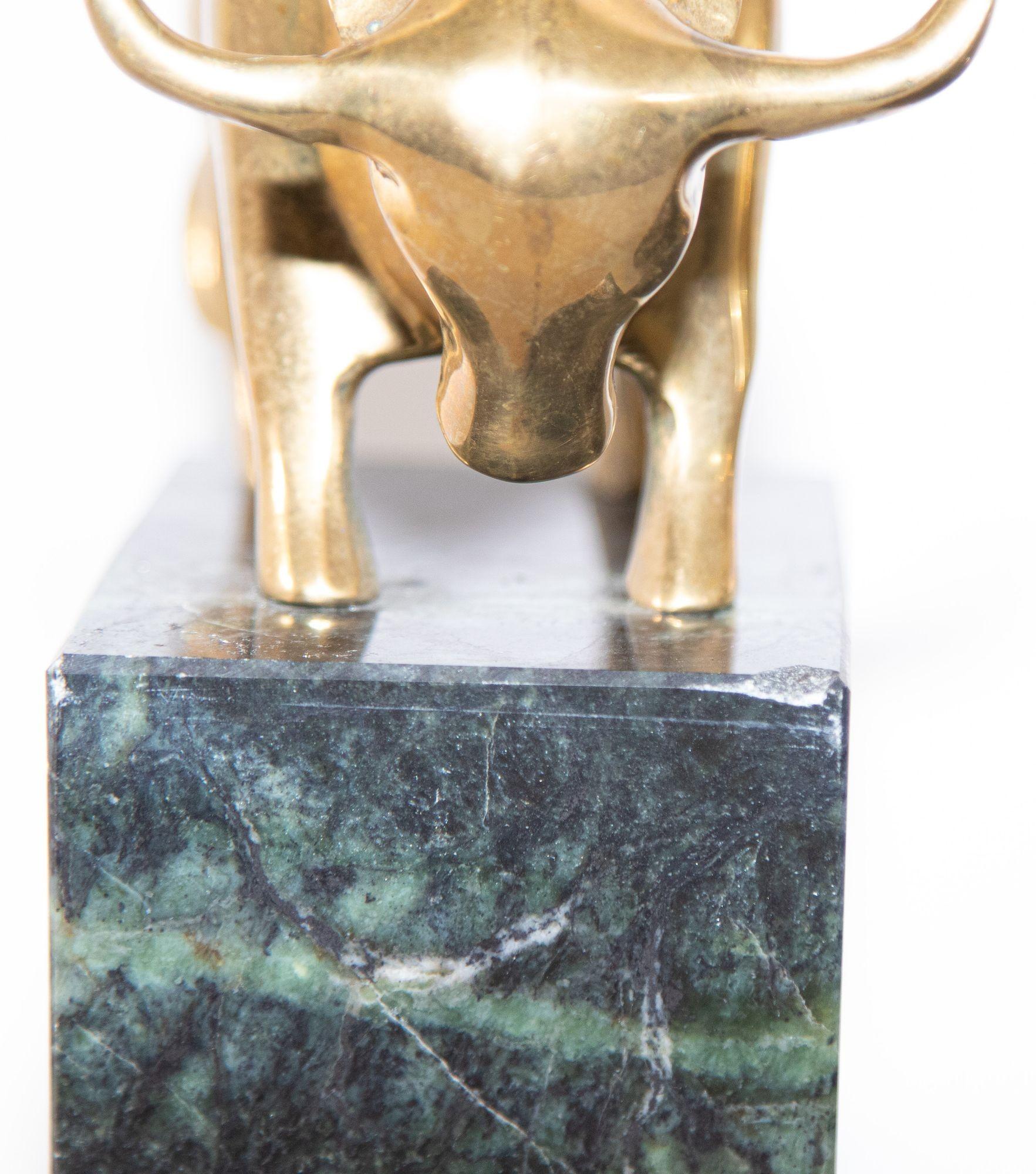 American Art Deco Polished Brass Bull and Bear Bookends Paperweights 1950s For Sale 6
