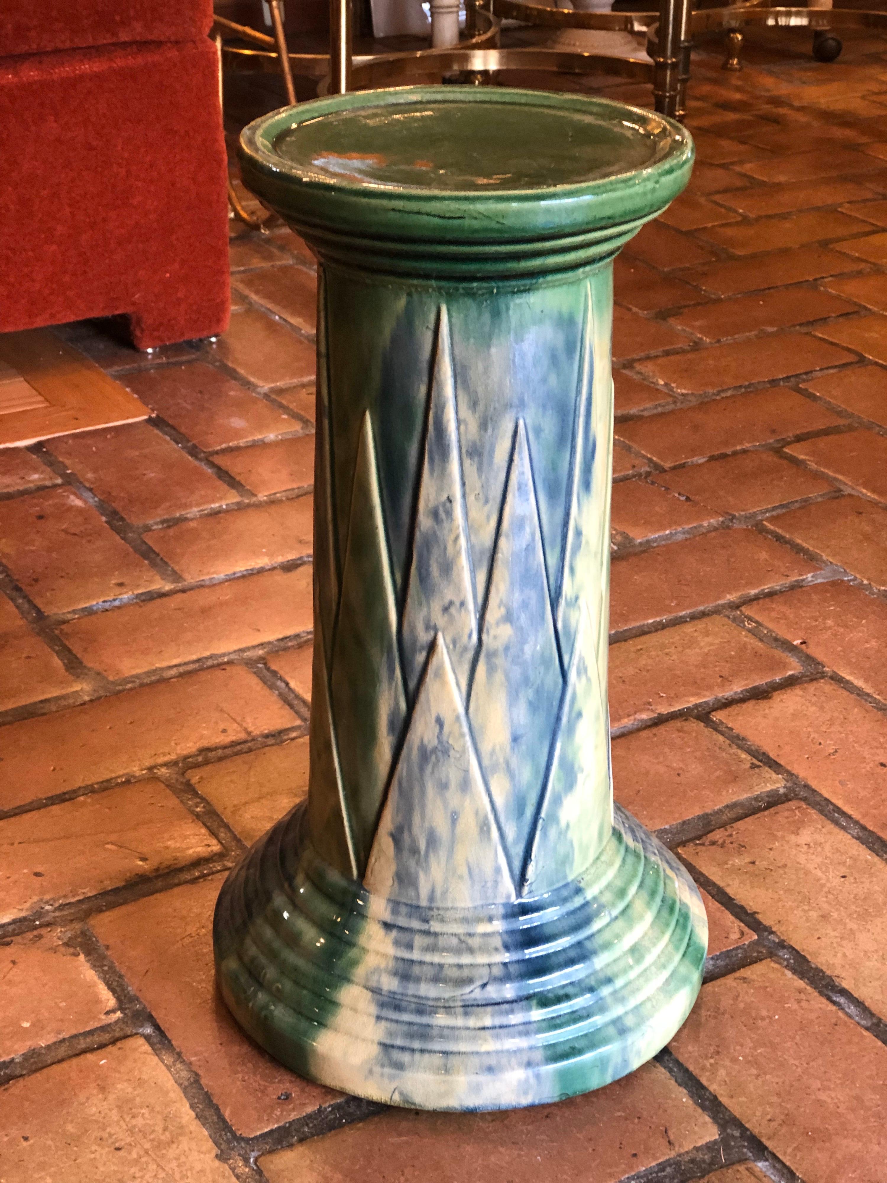 Clay American Art Deco Pottery Vase Pedestal