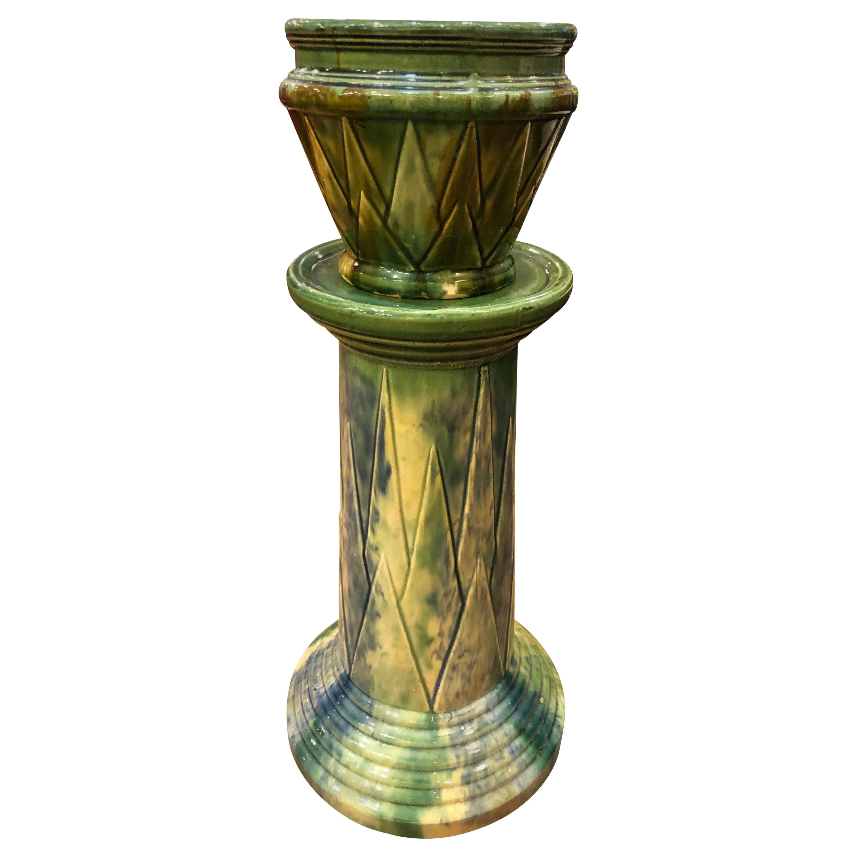 American Art Deco Pottery Vase Pedestal
