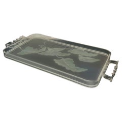 Rara bandeja de servir de vidrio grabado y lucita Art Decó americano de Dorothy Thorpe