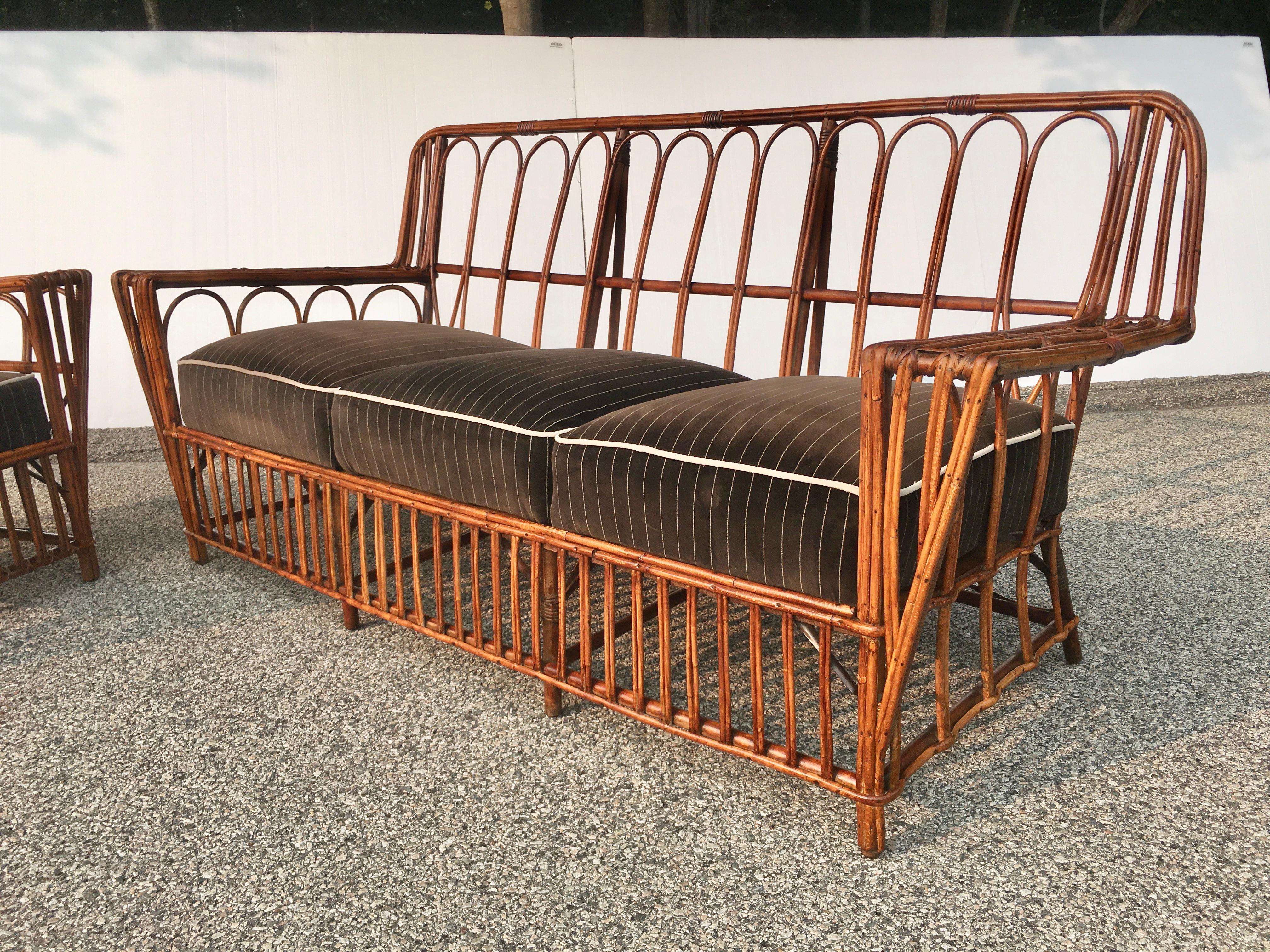 Amerikanisches Rattan-Sofa und Sessel im Art déco-Stil im Angebot 12
