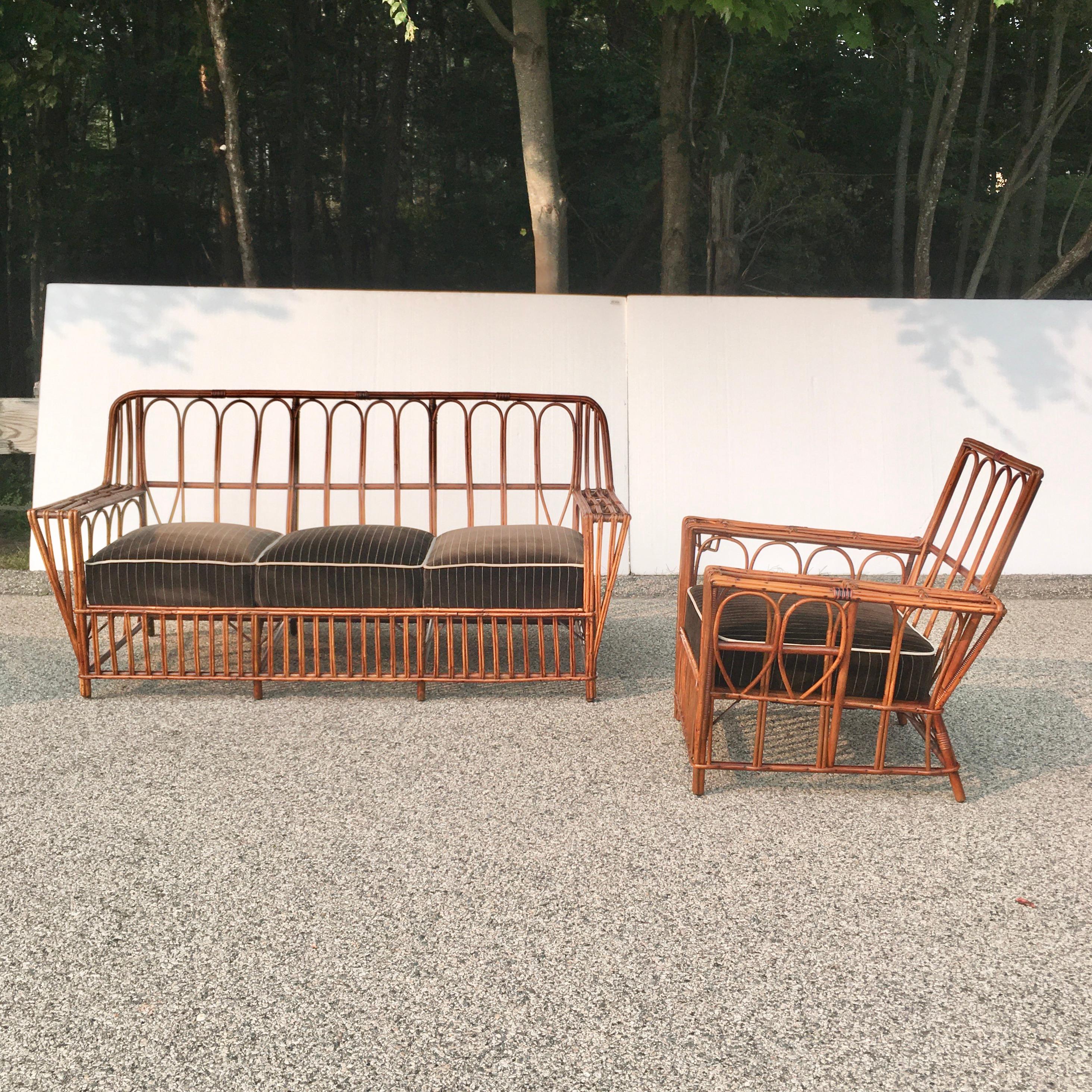 Art déco Canapé et fauteuil en rotin Art Déco américain en vente