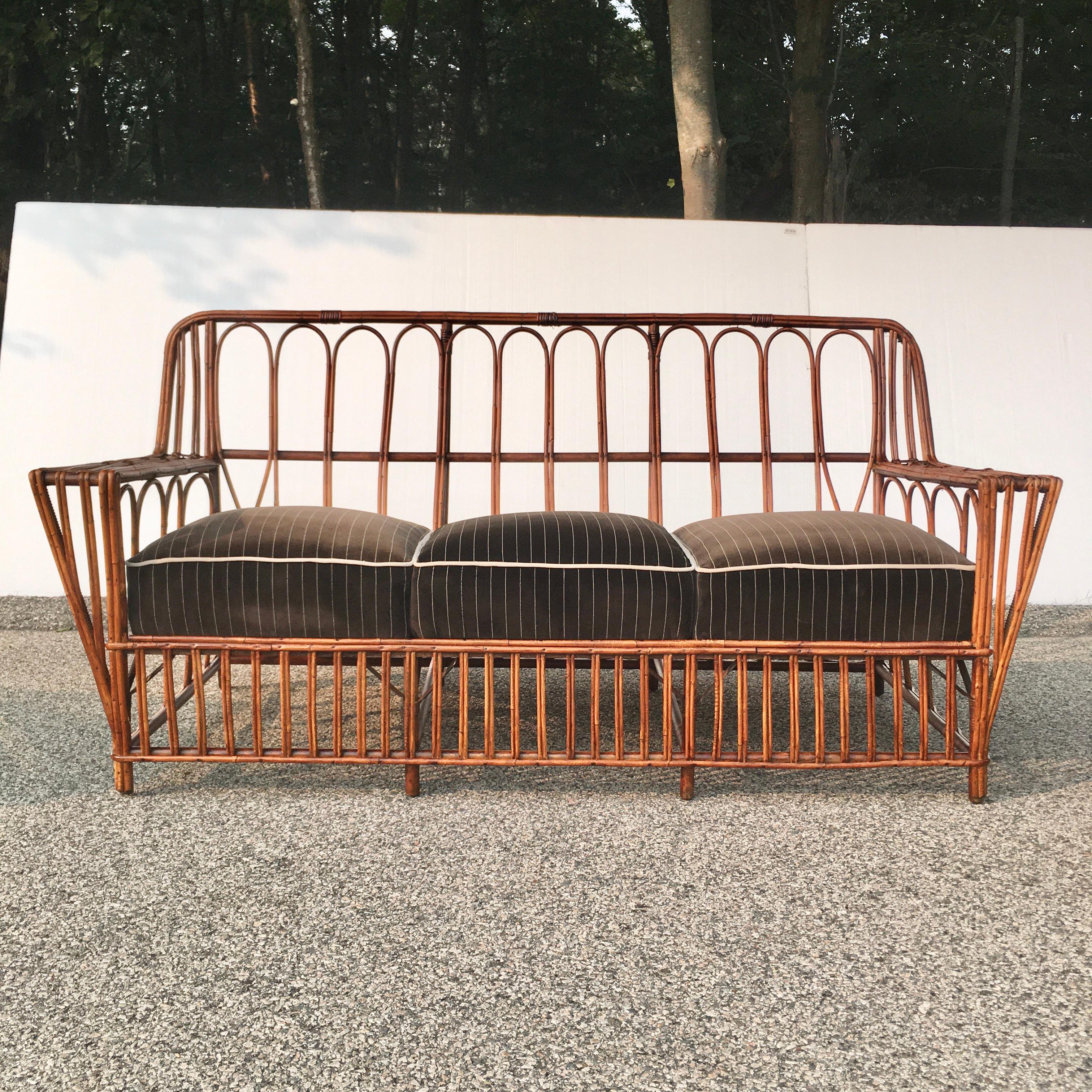 American Art Deco Rattan Sofa and Armchair In Good Condition For Sale In Hanover, MA