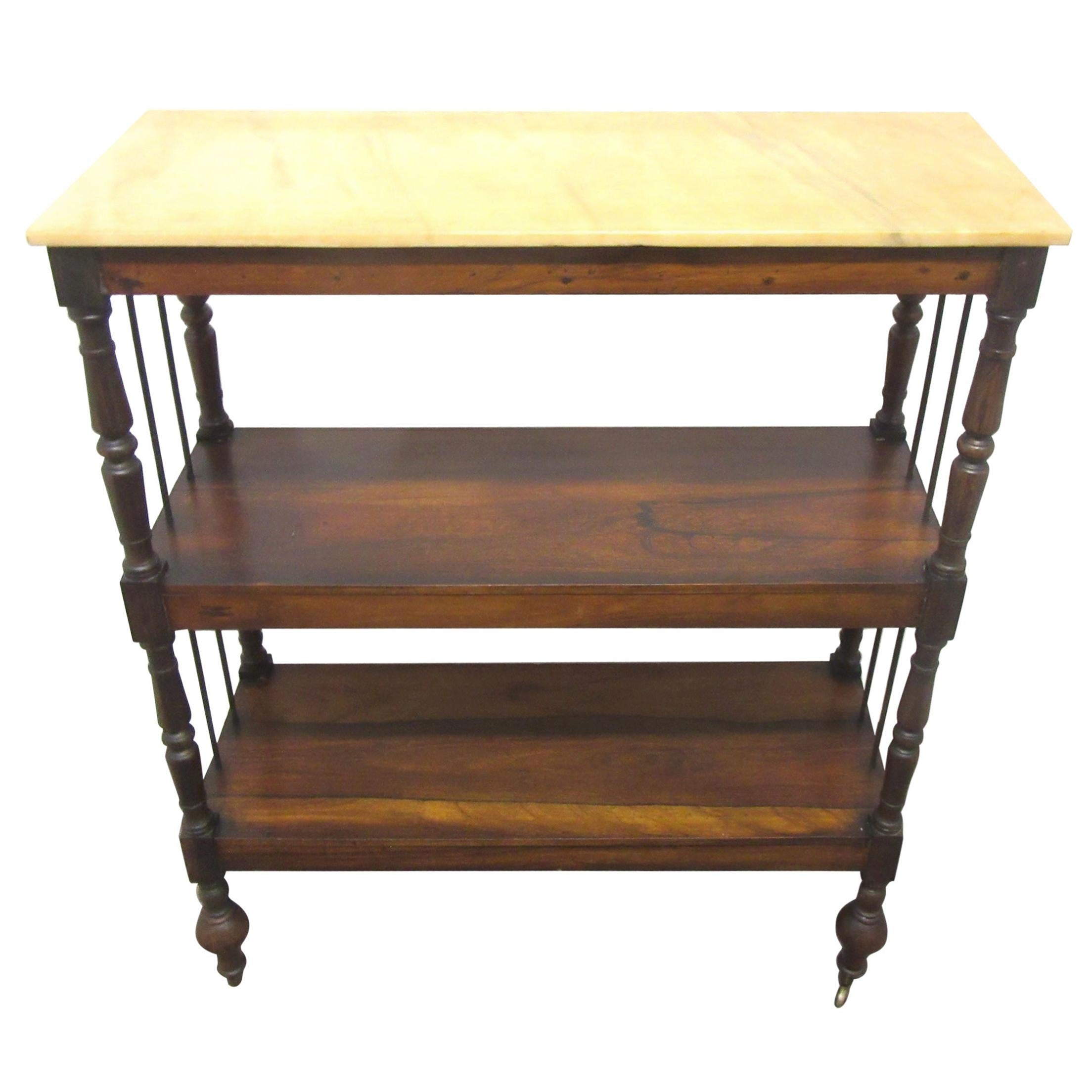 American Art Deco Rosewood Three-Tier Bar Cart with Marble Top