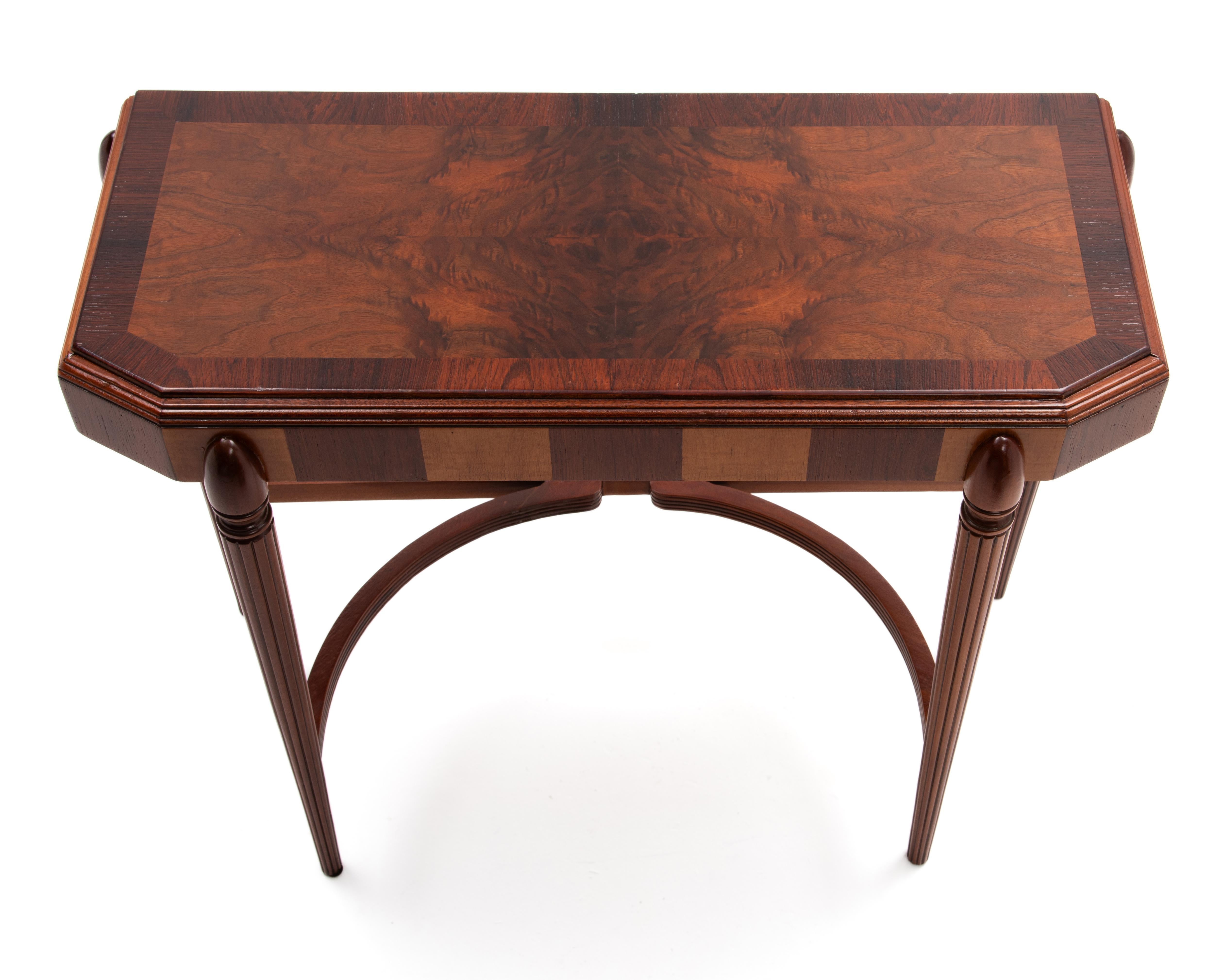 American Art Deco Rosewood Walnut Maple Hall Console Table Fluted Legs For Sale 6