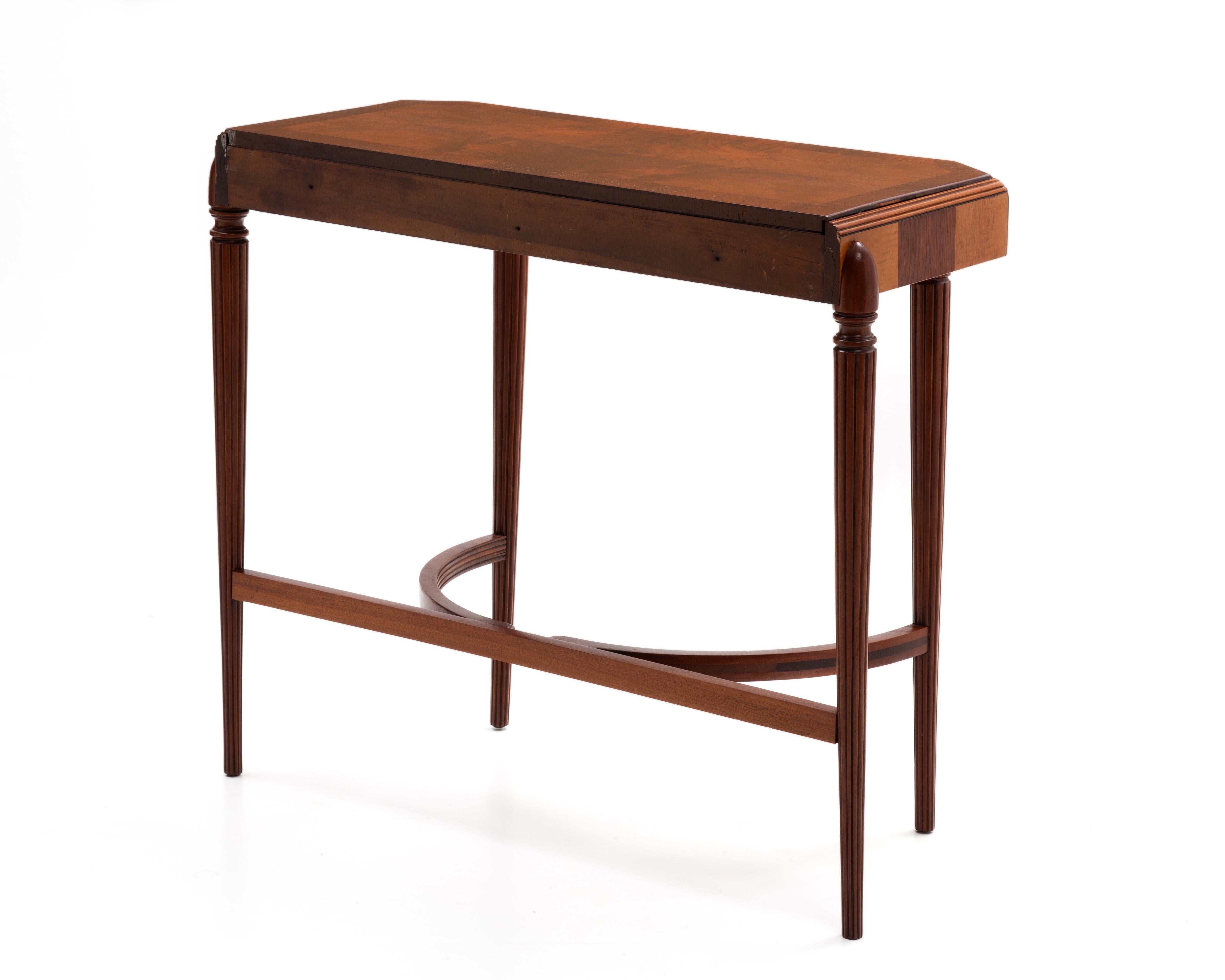 American Art Deco Rosewood Walnut Maple Hall Console Table Fluted Legs For Sale 1
