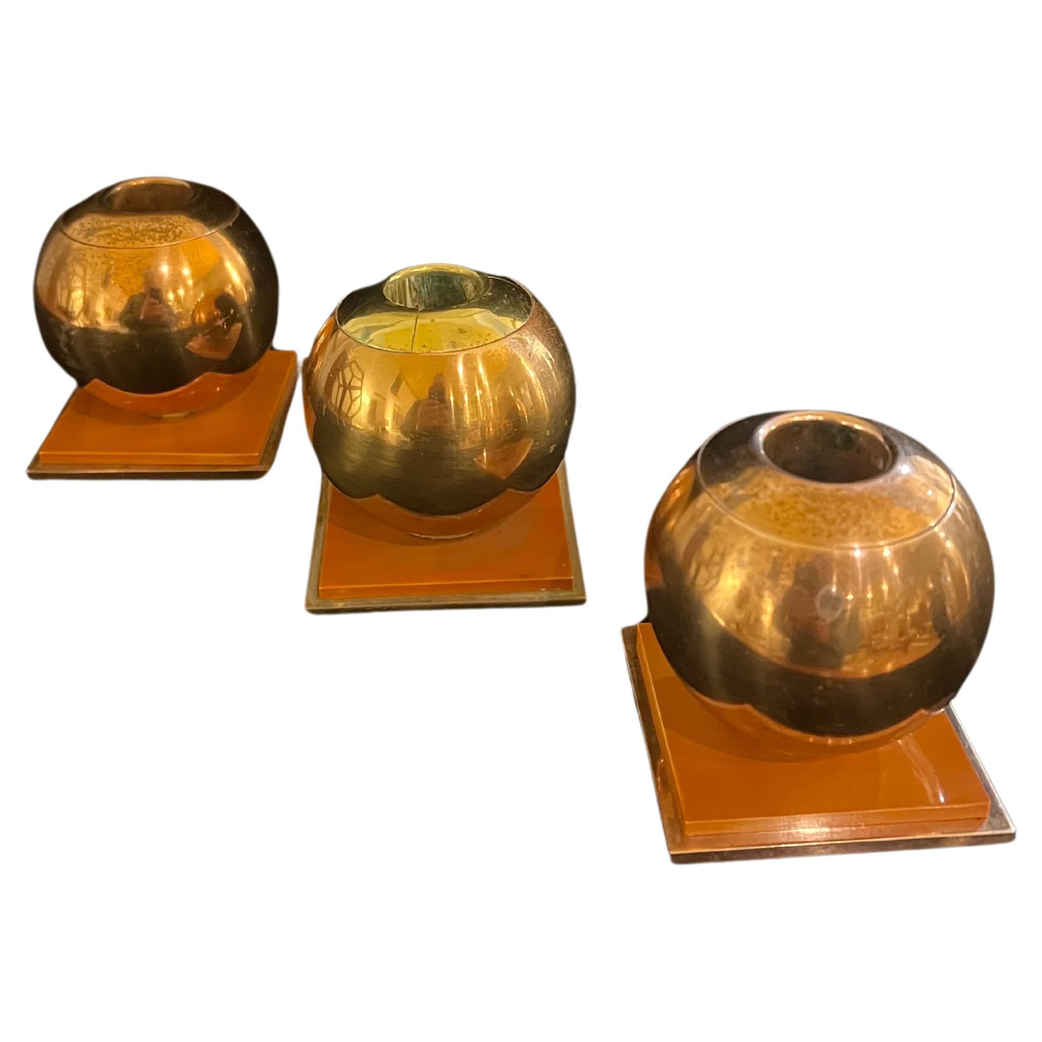 Art Déco Set di 3 portacandele Art Deco americano di Russel Wright per Chase in vendita